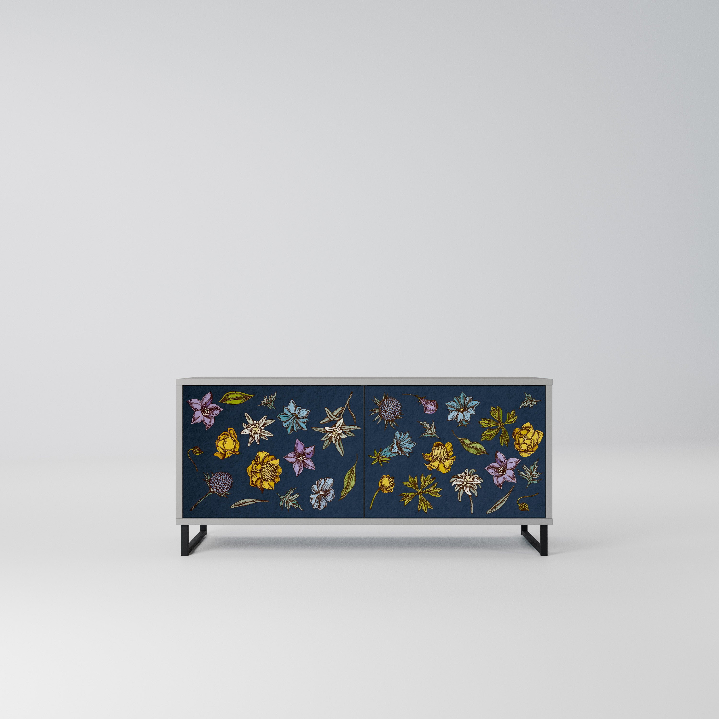 FLOWERS ON NAVY BLUE Kompaktowa szafka RTV 2-drzwiowa