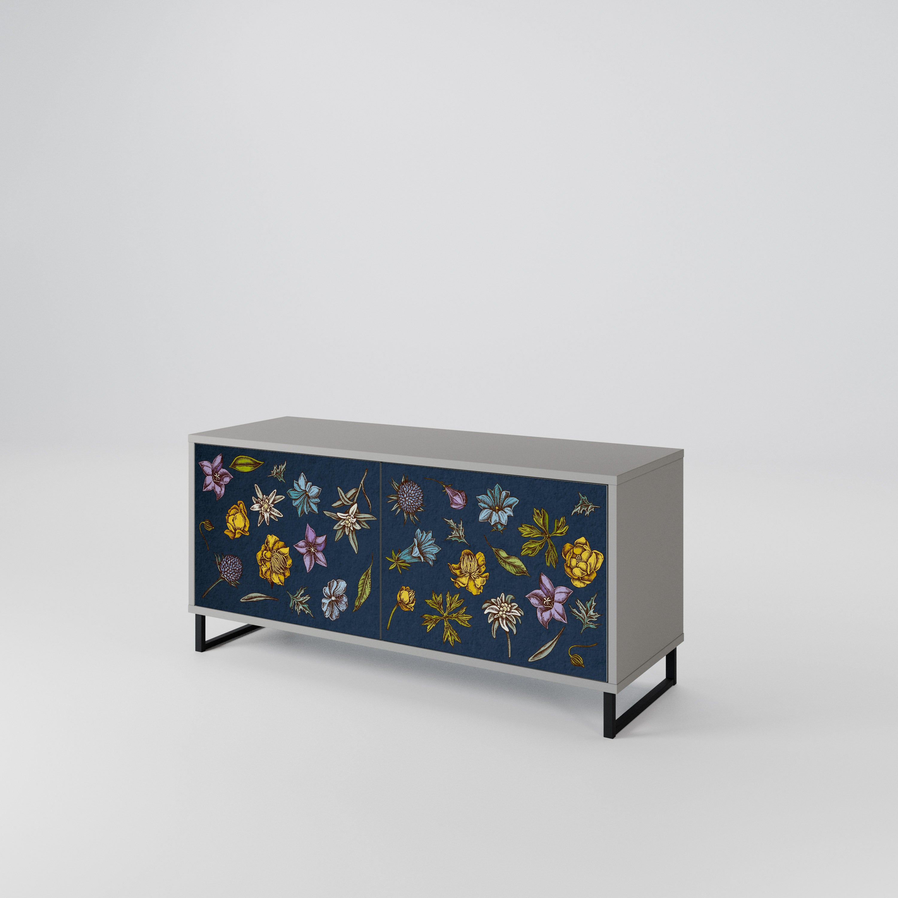 FLOWERS ON NAVY BLUE Kompaktowa szafka RTV 2-drzwiowa