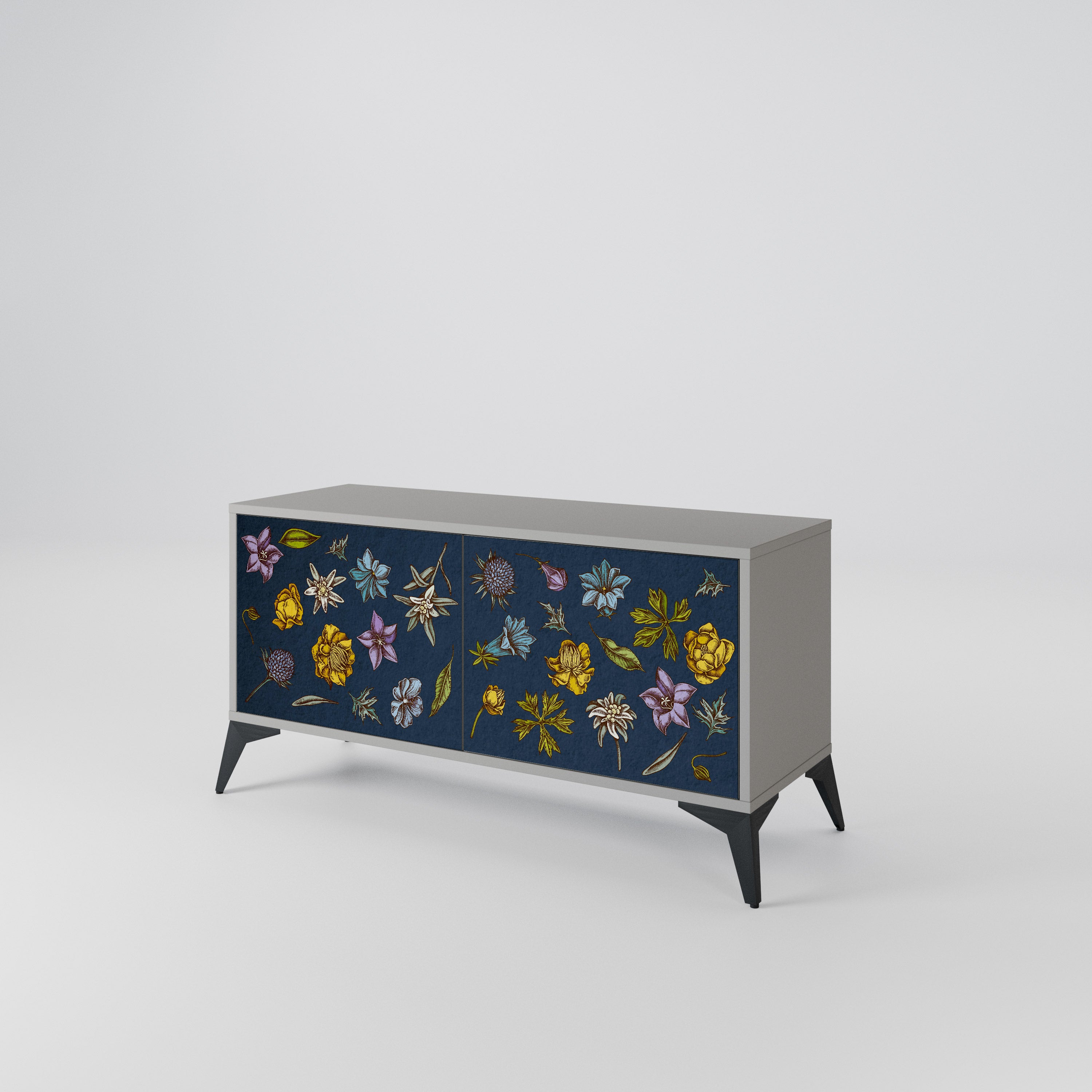 FLOWERS ON NAVY BLUE Kompaktowa szafka RTV 2-drzwiowa
