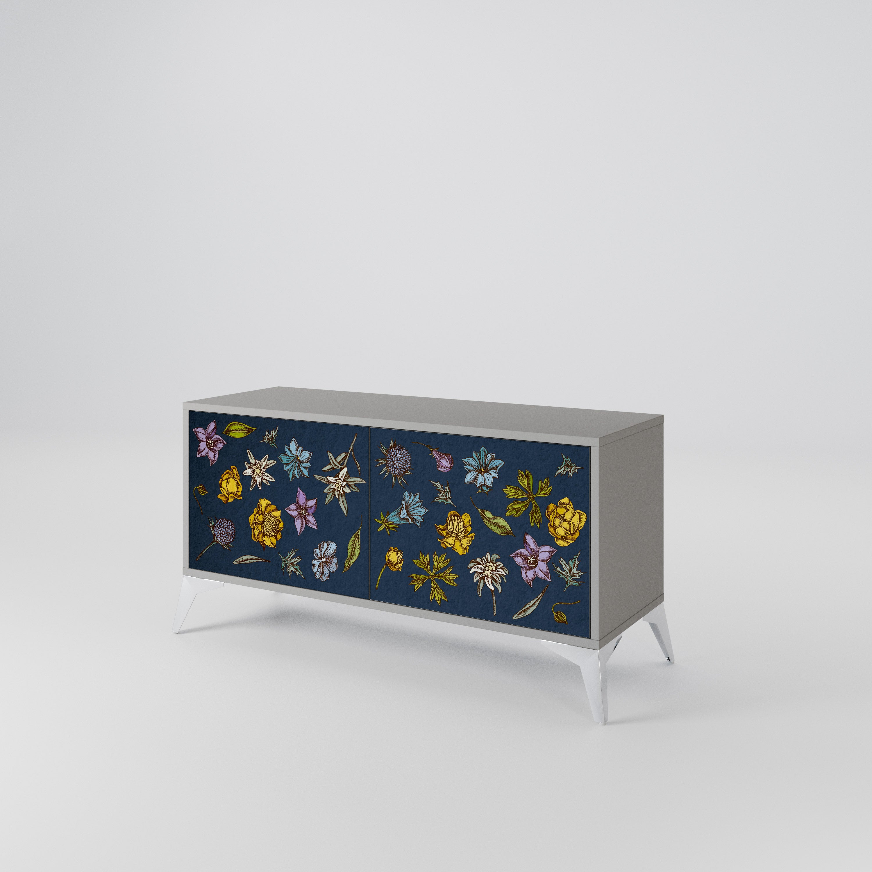 FLOWERS ON NAVY BLUE Kompaktowa szafka RTV 2-drzwiowa