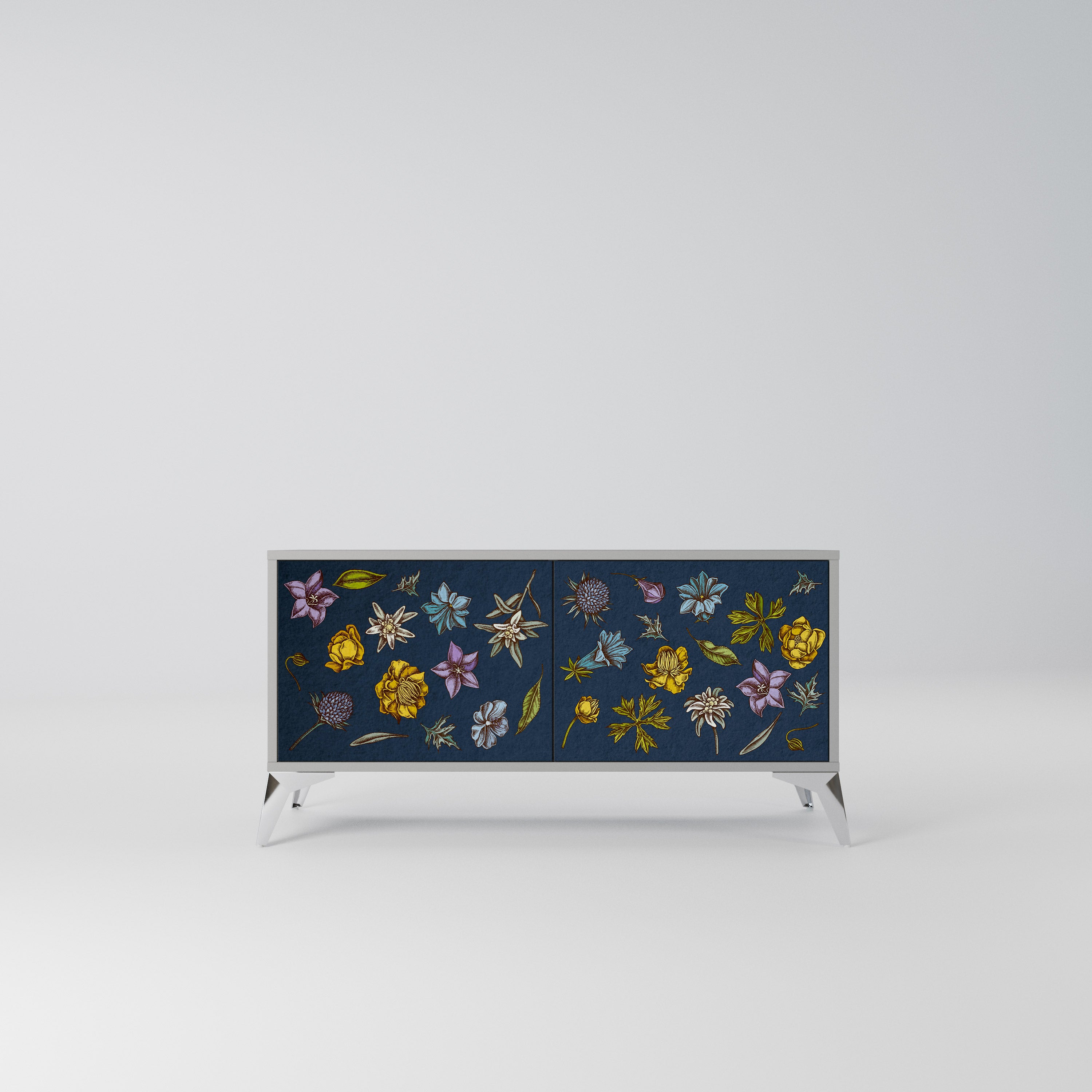 FLOWERS ON NAVY BLUE Kompaktowa szafka RTV 2-drzwiowa