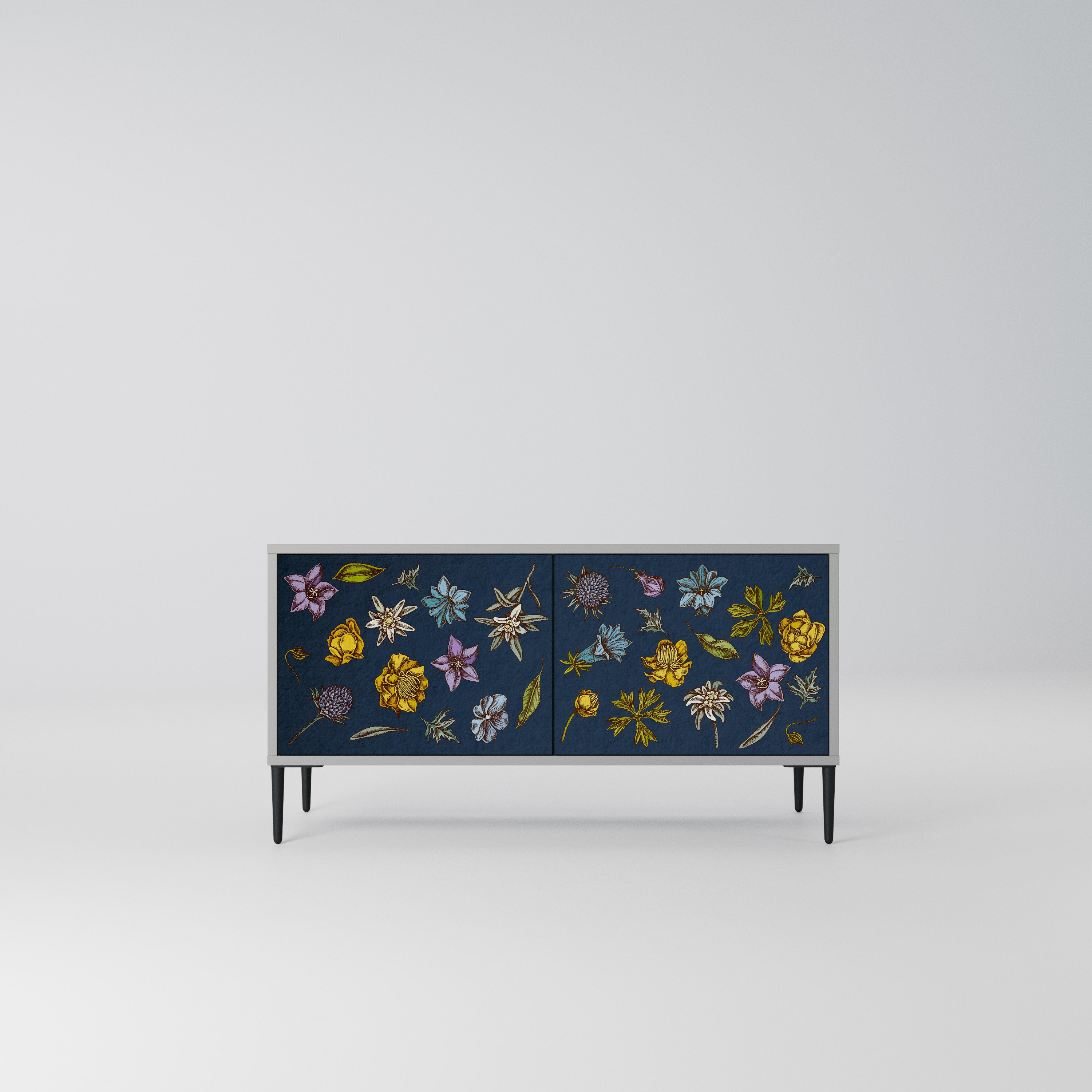 FLOWERS ON NAVY BLUE Kompaktowa szafka RTV 2-drzwiowa