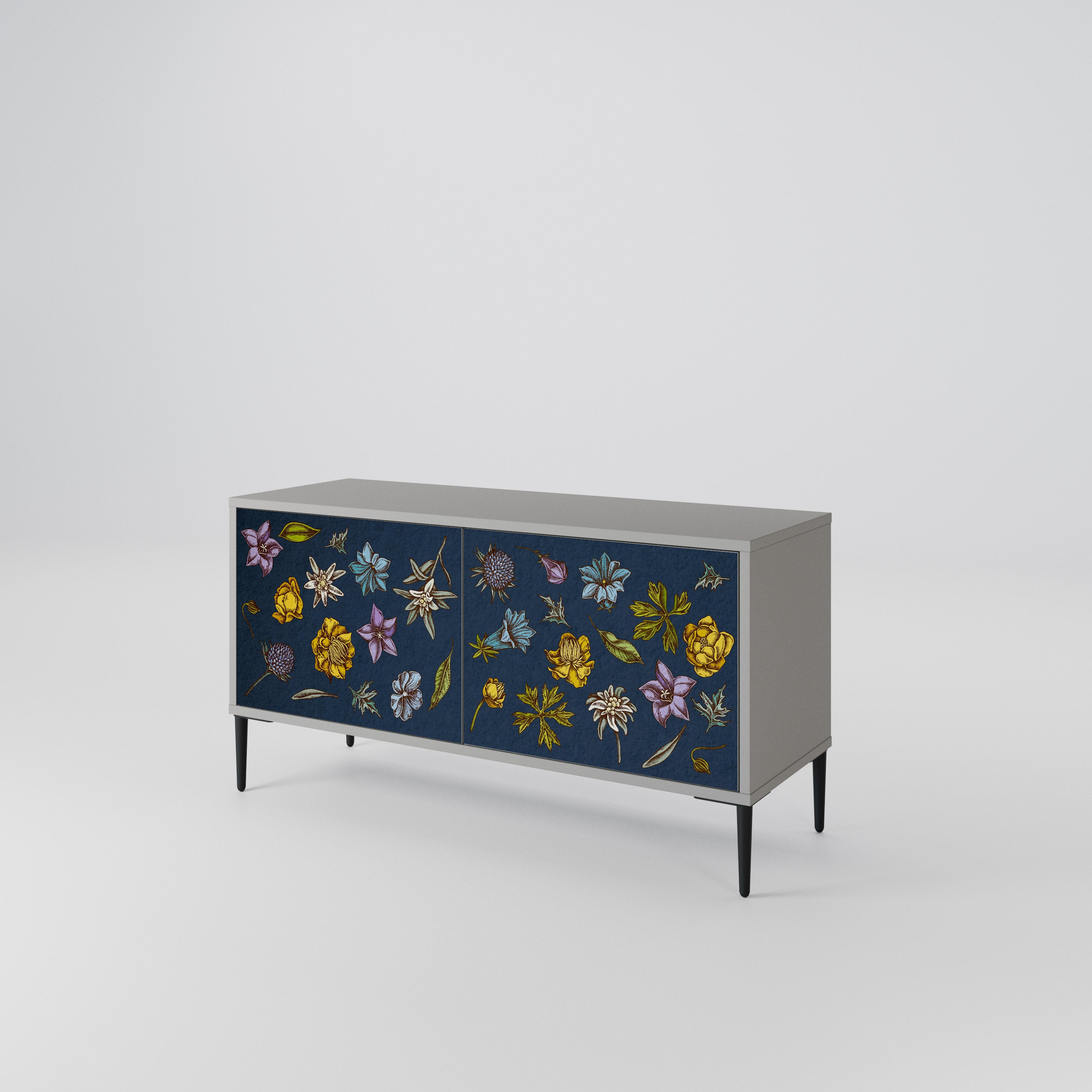 FLOWERS ON NAVY BLUE Kompaktowa szafka RTV 2-drzwiowa