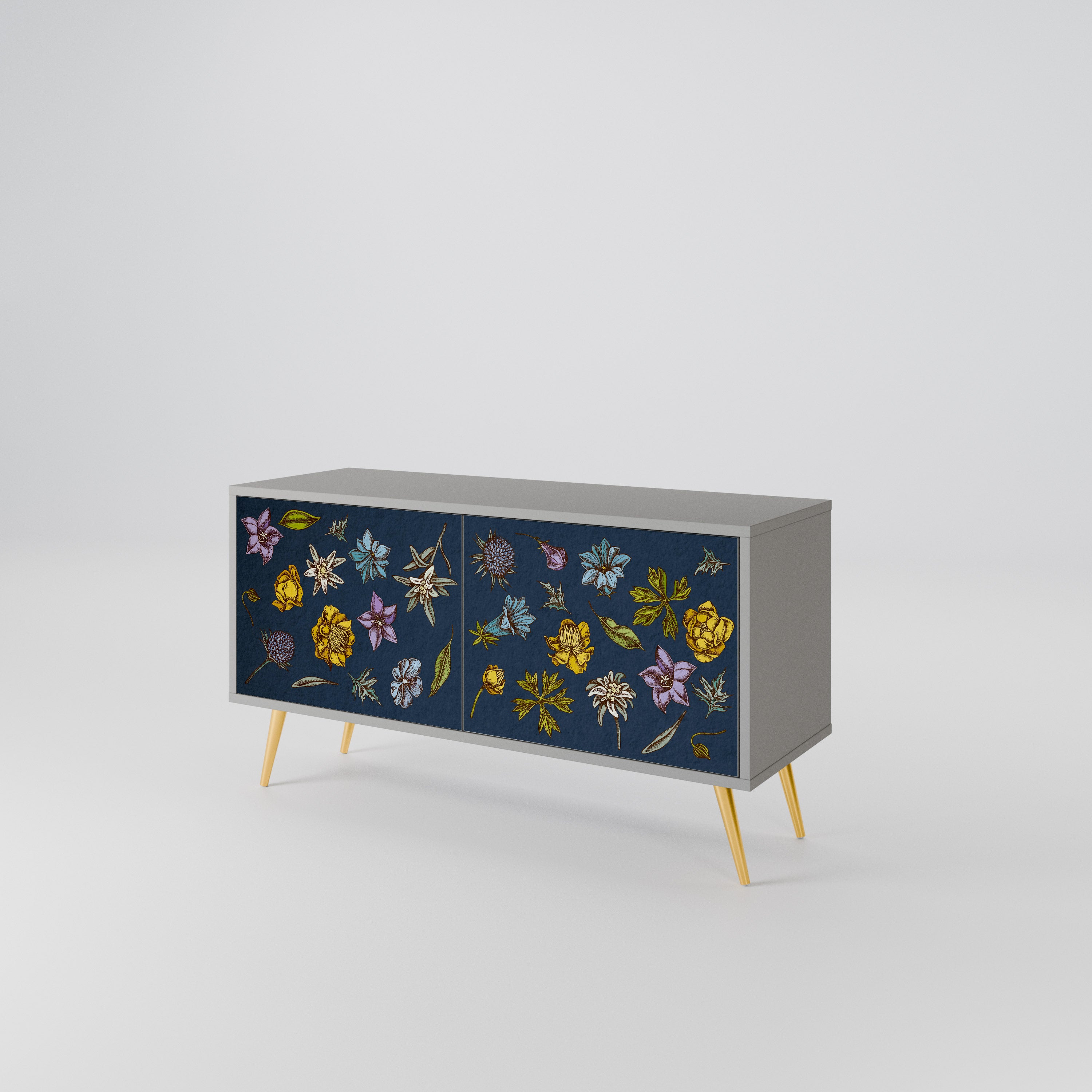 FLOWERS ON NAVY BLUE Kompaktowa szafka RTV 2-drzwiowa