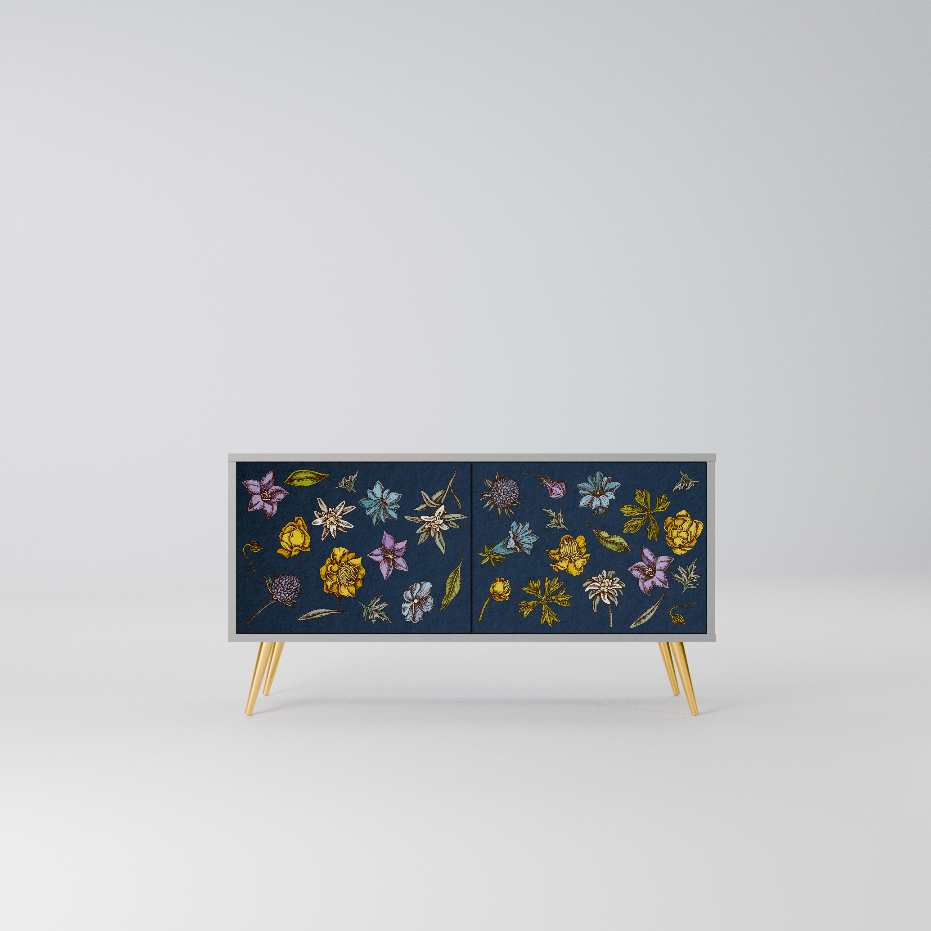 FLOWERS ON NAVY BLUE Kompaktowa szafka RTV 2-drzwiowa