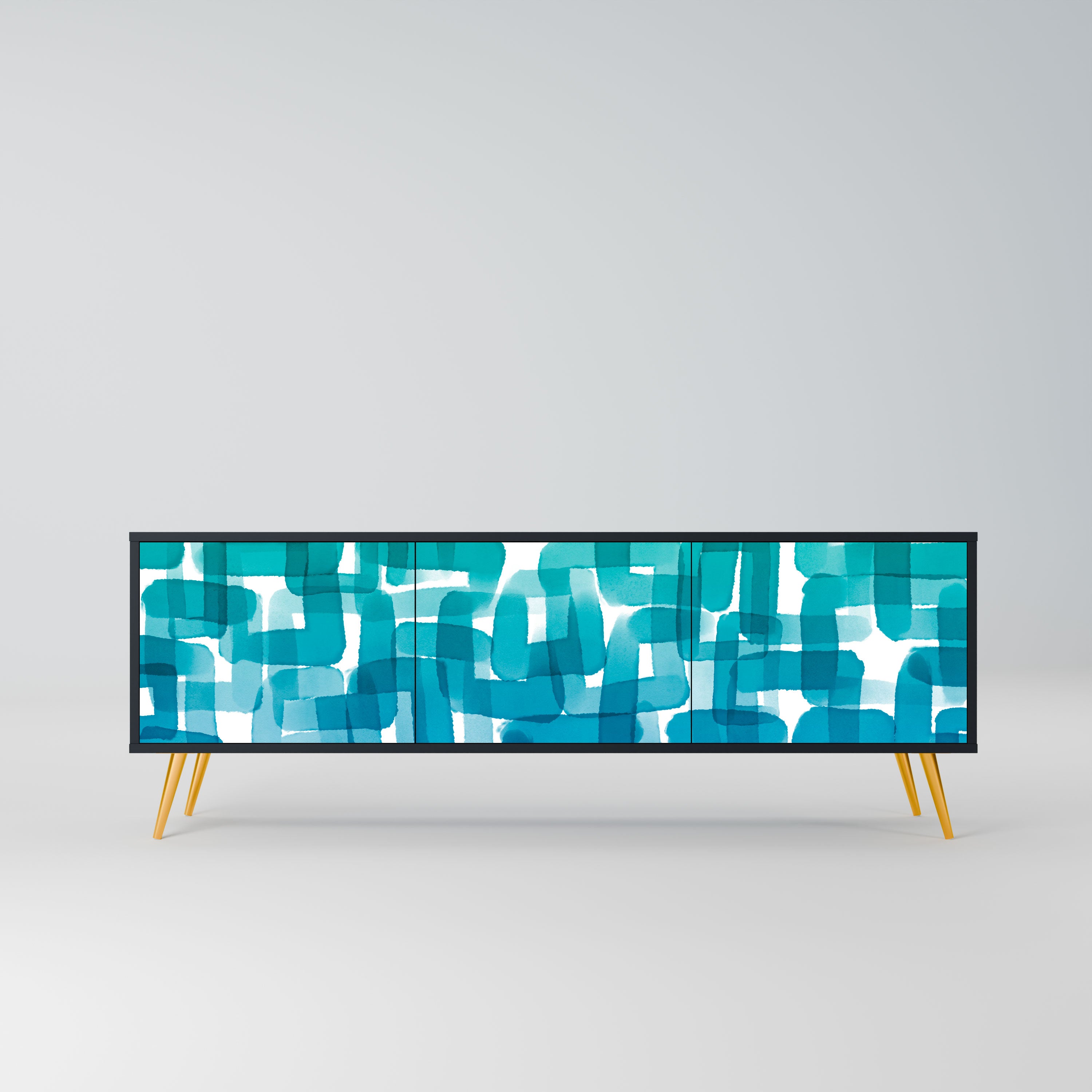 TURQUOISE RECTANGLES Szafka RTV 3-drzwiowa korpus Czarny