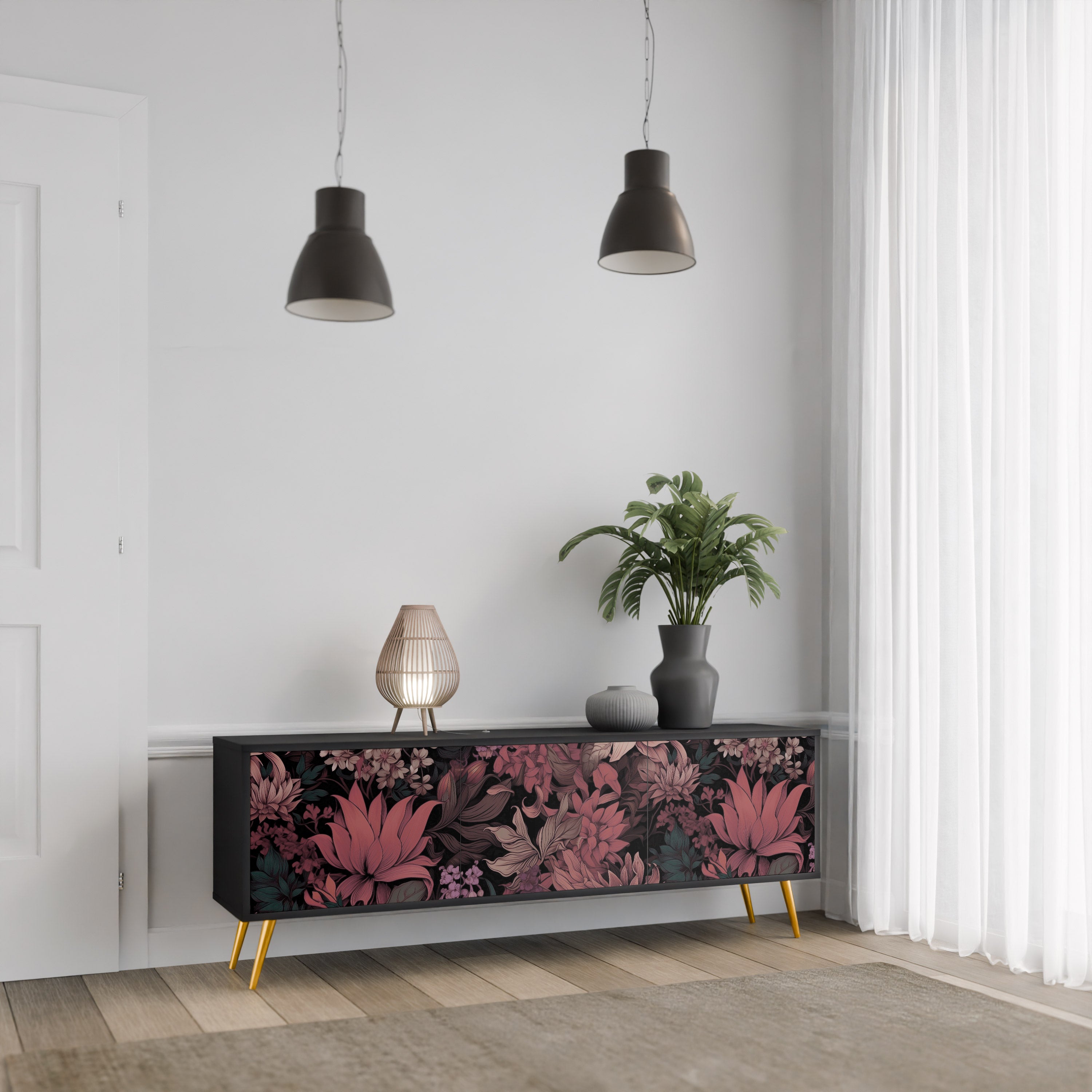 FLORAL WHISPER Szafka RTV 3-drzwiowa korpus Czarny