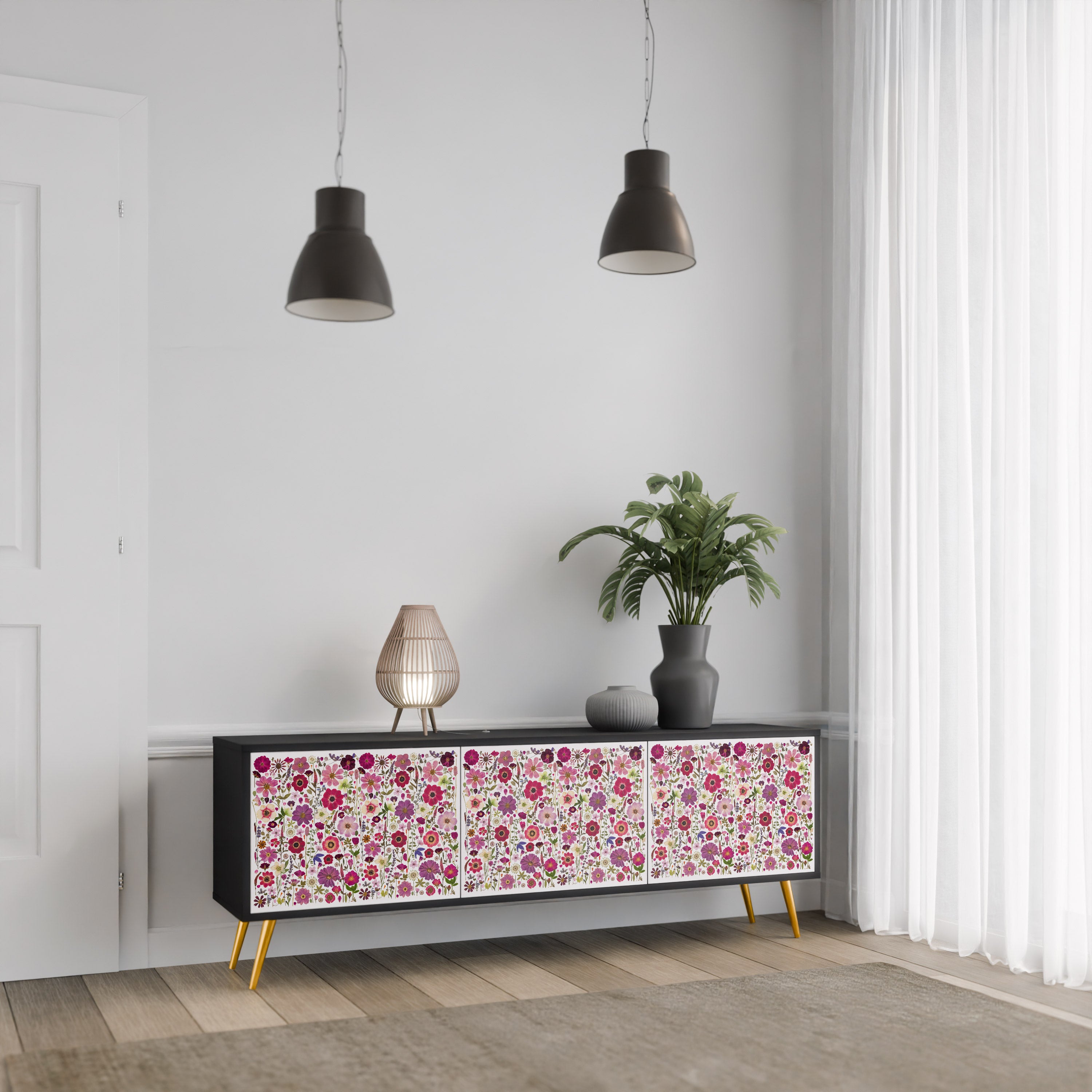 PETAL GARDEN Szafka RTV 3-drzwiowa korpus Czarny