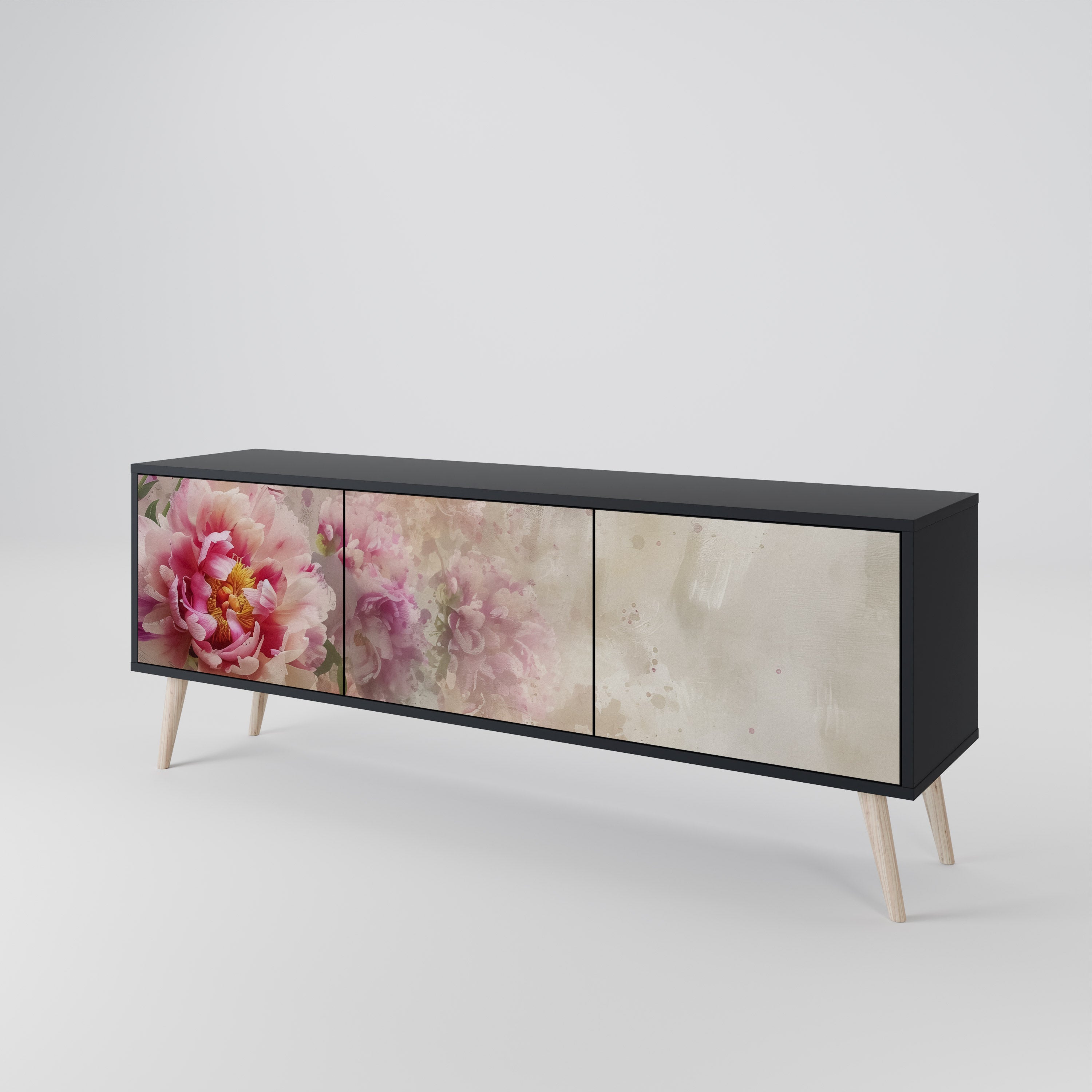 PEONY WHISPER Szafka RTV 3-drzwiowa korpus Czarny