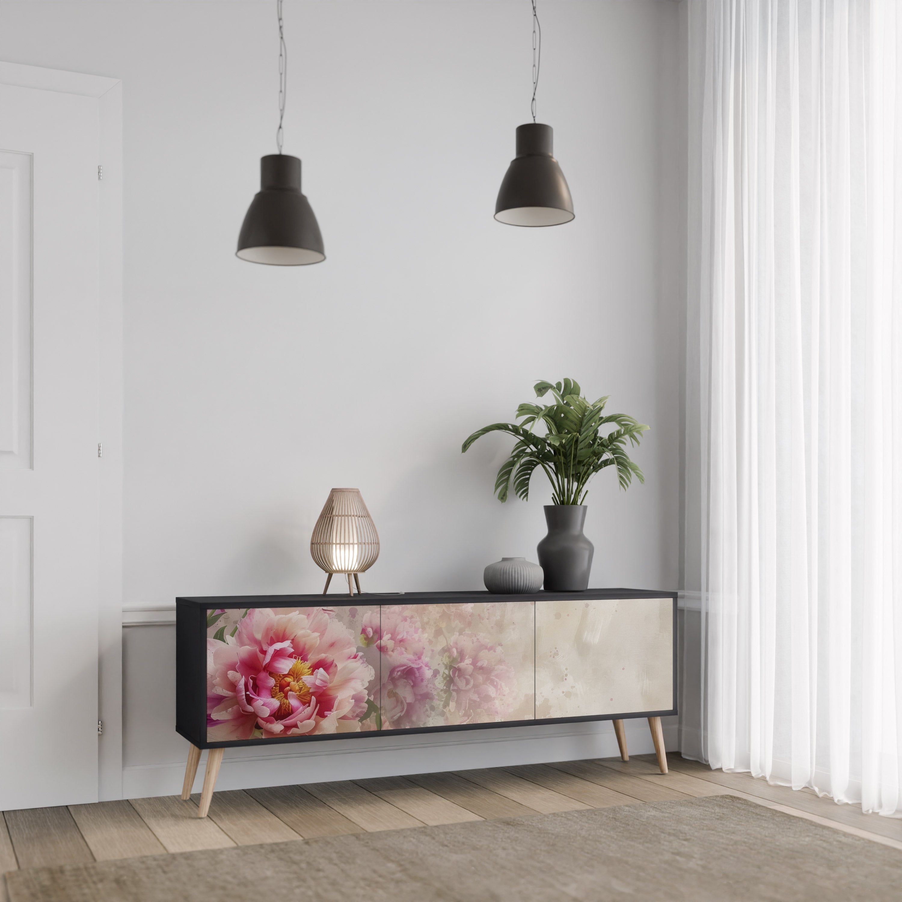 PEONY WHISPER Szafka RTV 3-drzwiowa korpus Czarny