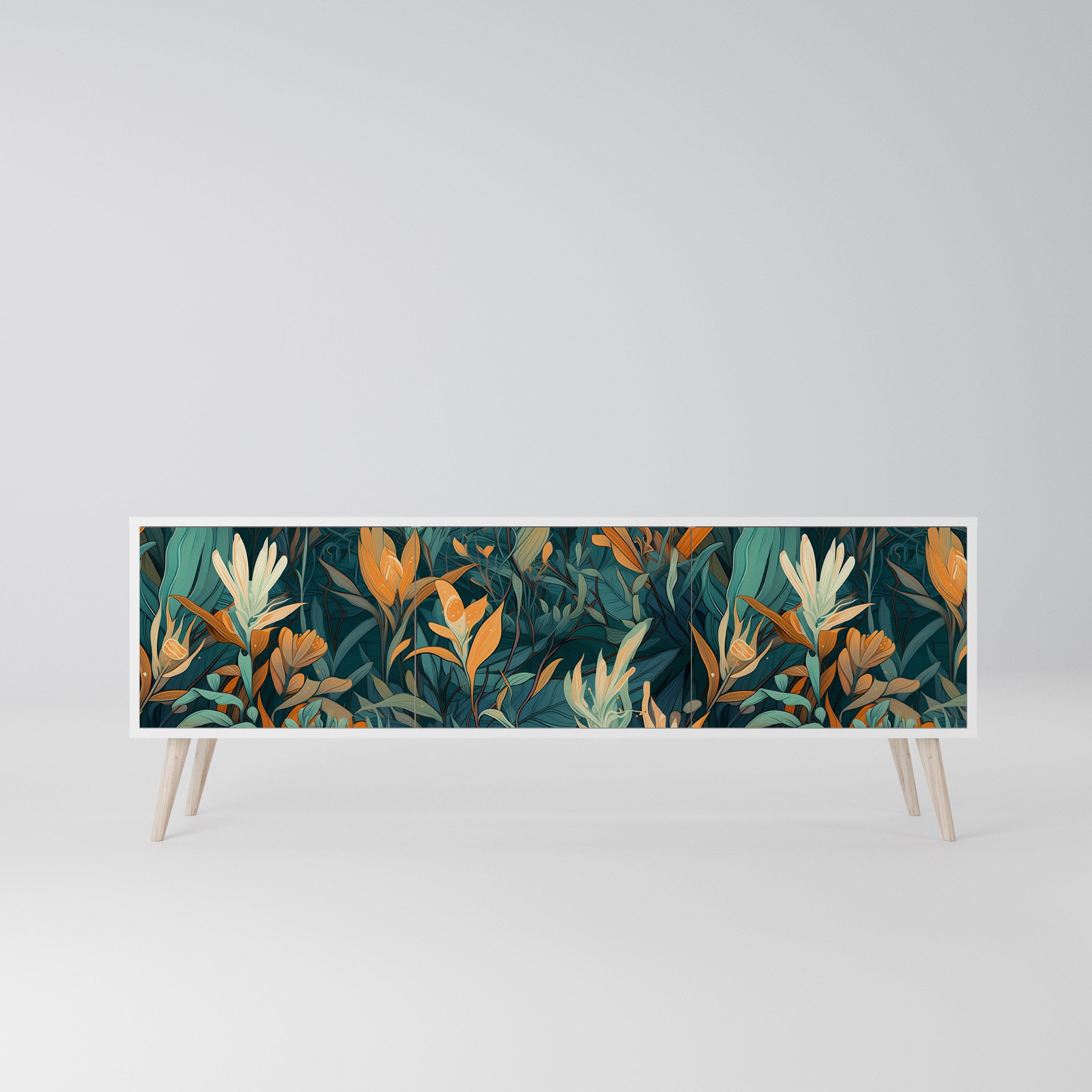 FLORAL SERENITY Szafka RTV 3-drzwiowa korpus Biały