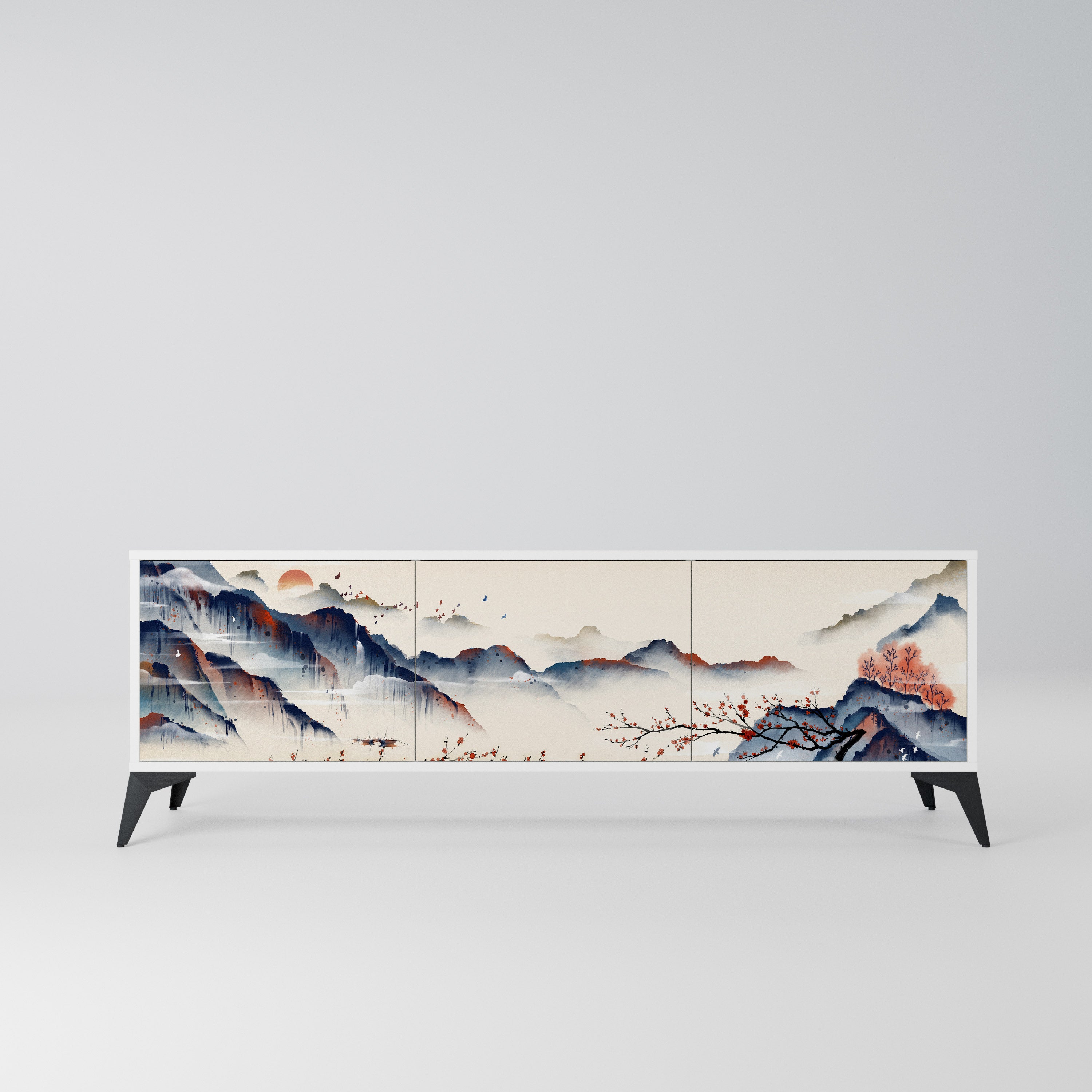 JAPANESE LANDSCAPE Szafka RTV 3-drzwiowa korpus Biały