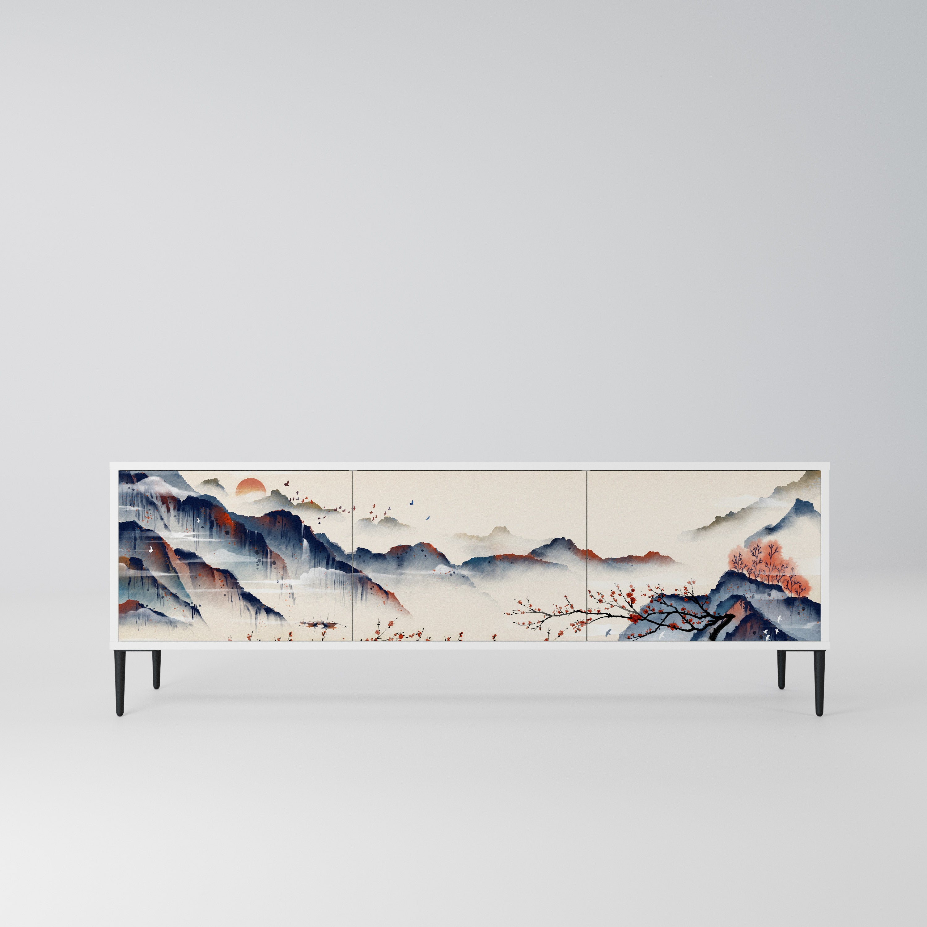 JAPANESE LANDSCAPE Szafka RTV 3-drzwiowa korpus Biały