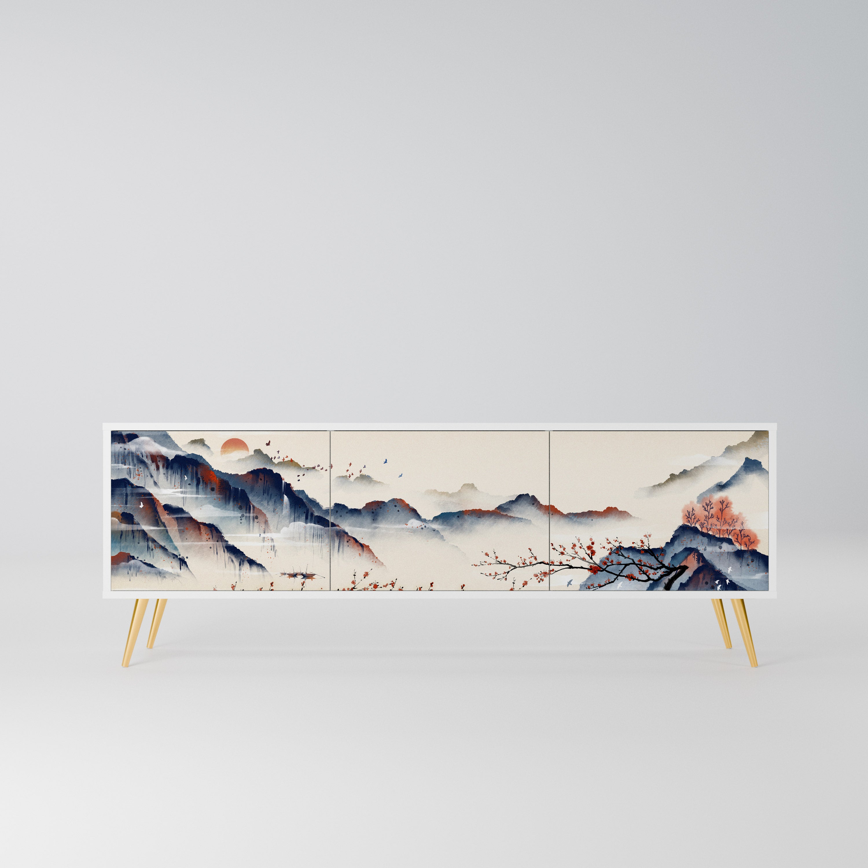 JAPANESE LANDSCAPE Szafka RTV 3-drzwiowa korpus Biały
