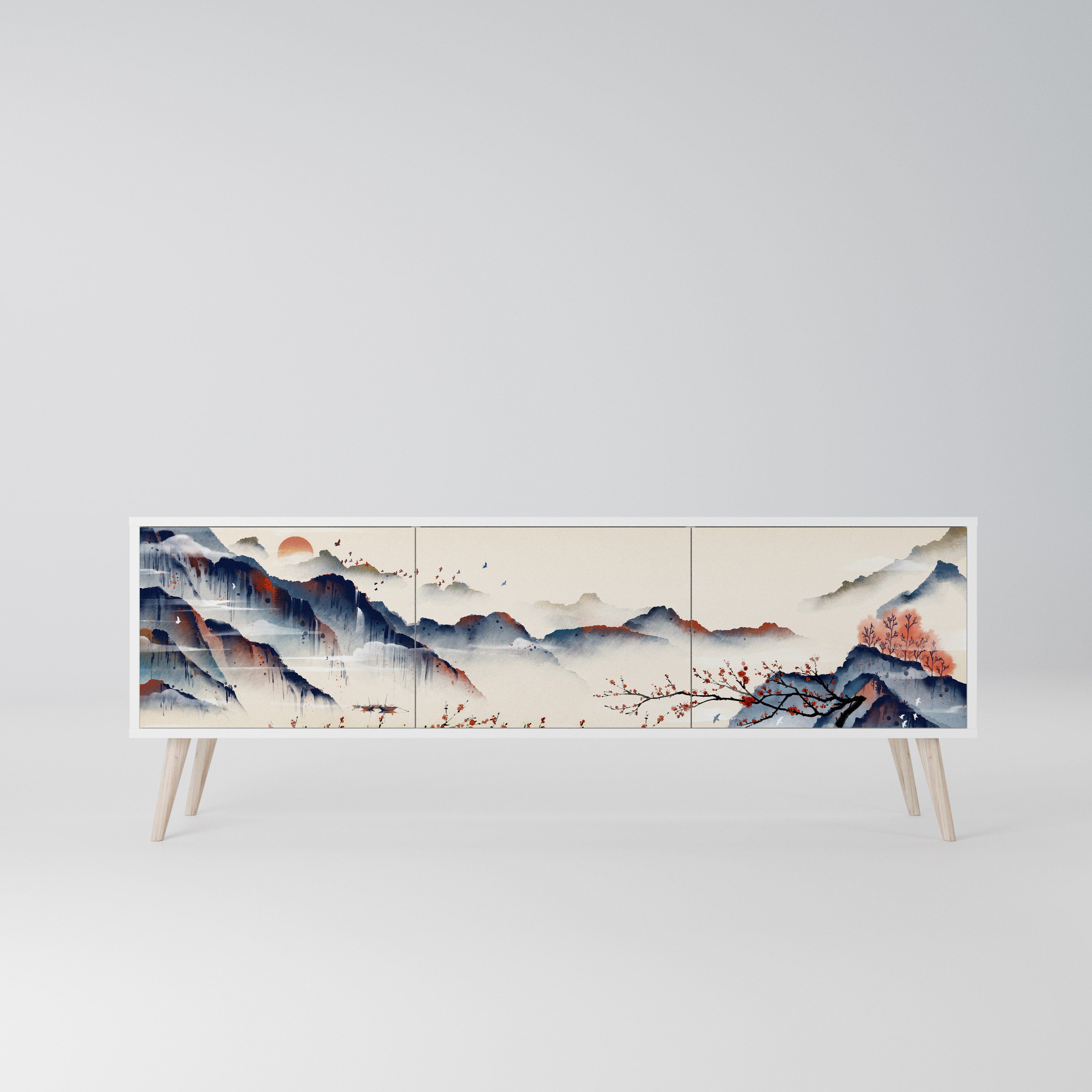 JAPANESE LANDSCAPE Szafka RTV 3-drzwiowa korpus Biały