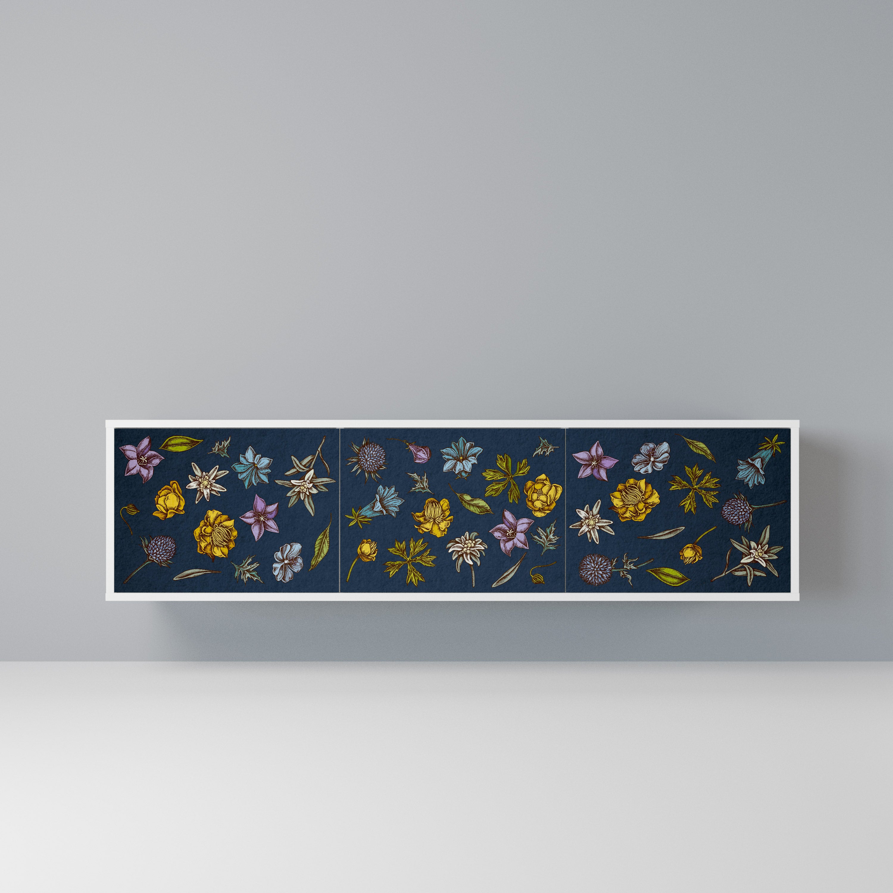 FLOWERS ON NAVY BLUE Szafka RTV 3-drzwiowa korpus Biały