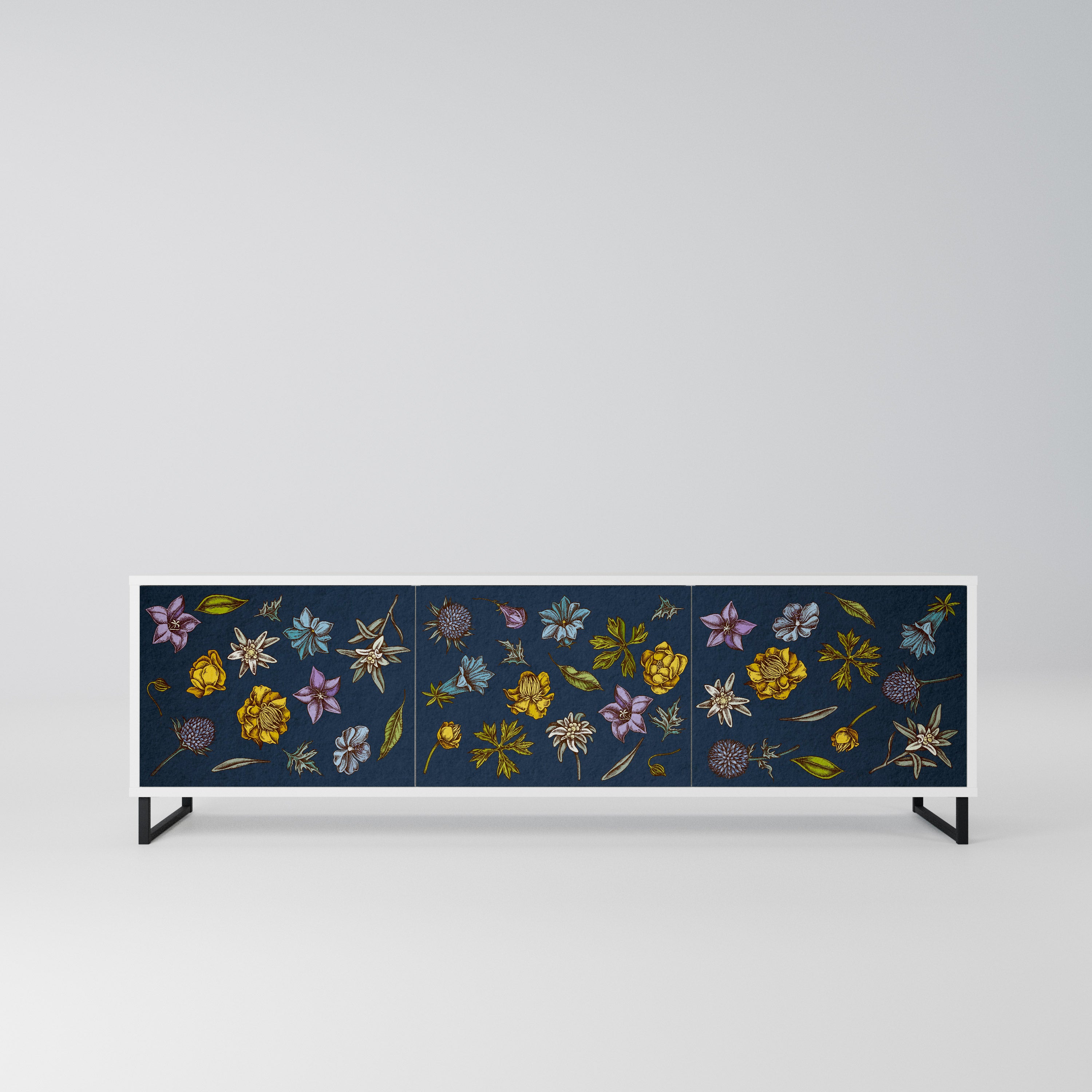 FLOWERS ON NAVY BLUE Szafka RTV 3-drzwiowa korpus Biały