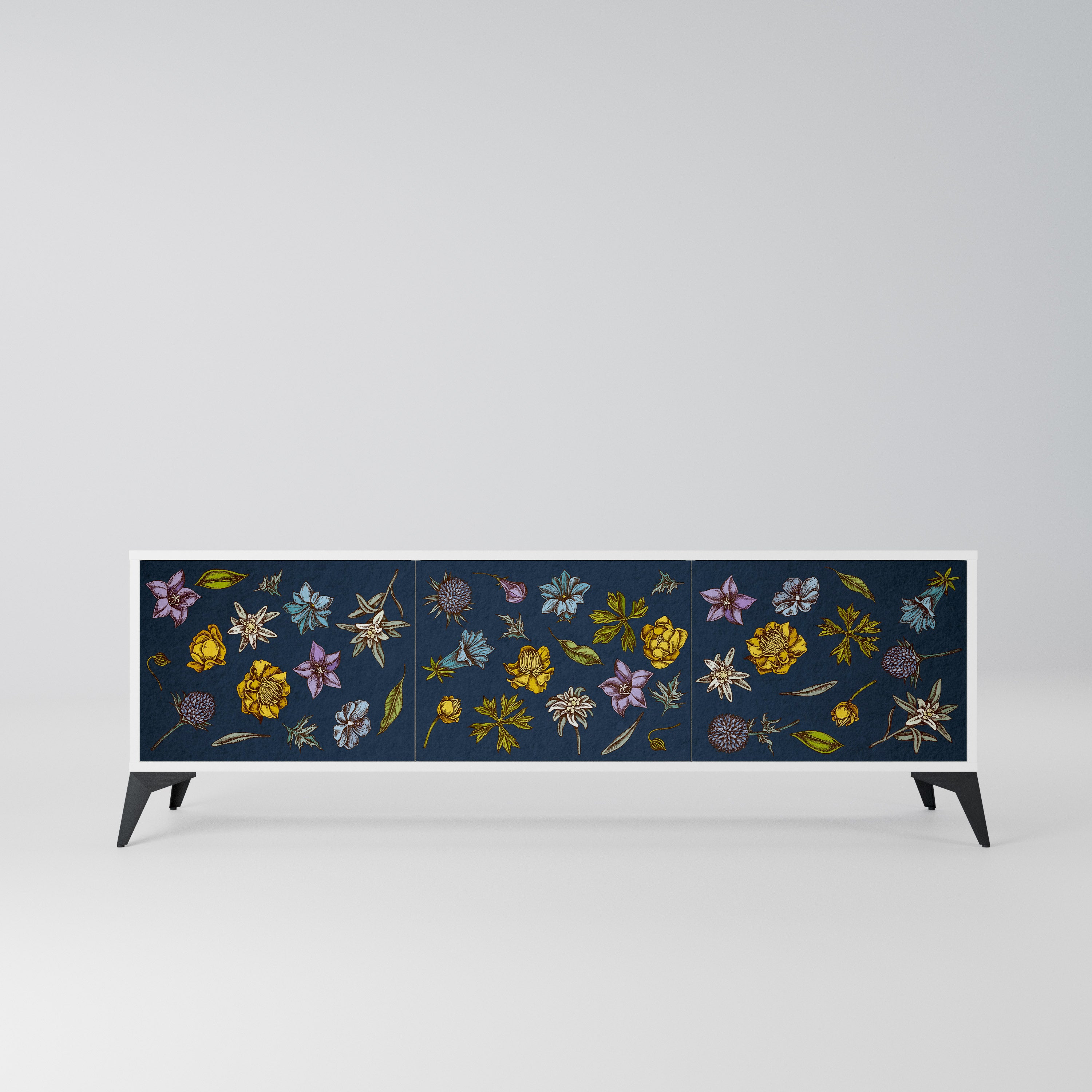 FLOWERS ON NAVY BLUE Szafka RTV 3-drzwiowa korpus Biały