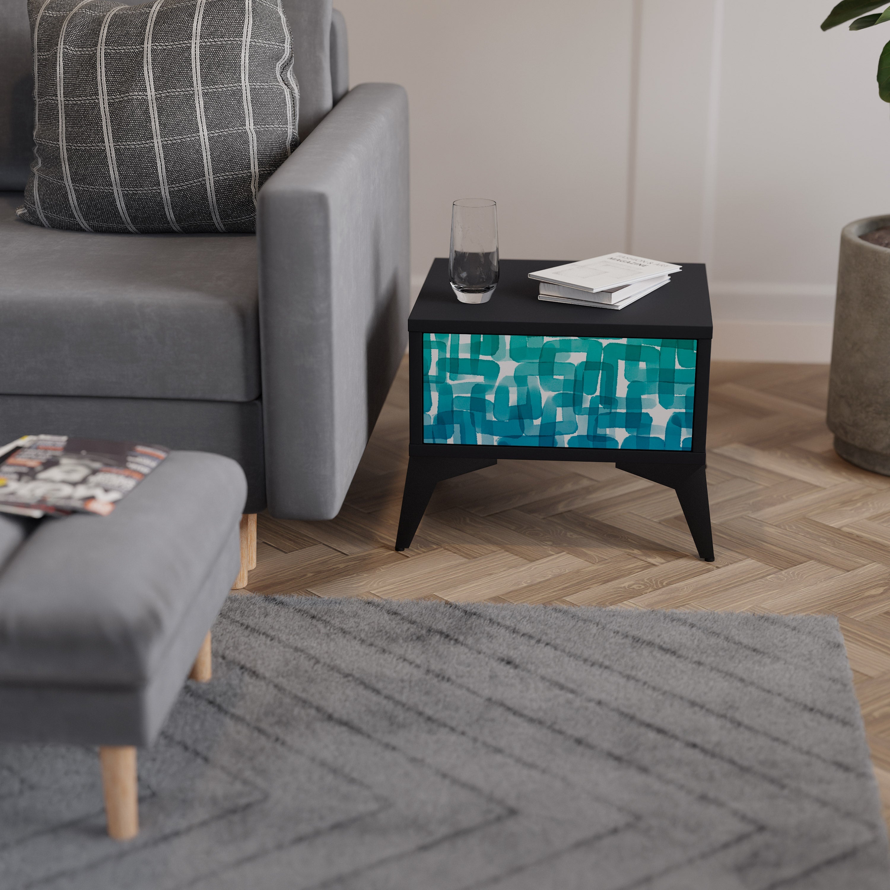 TURQUOISE RECTANGLES Szafka nocna Czarna