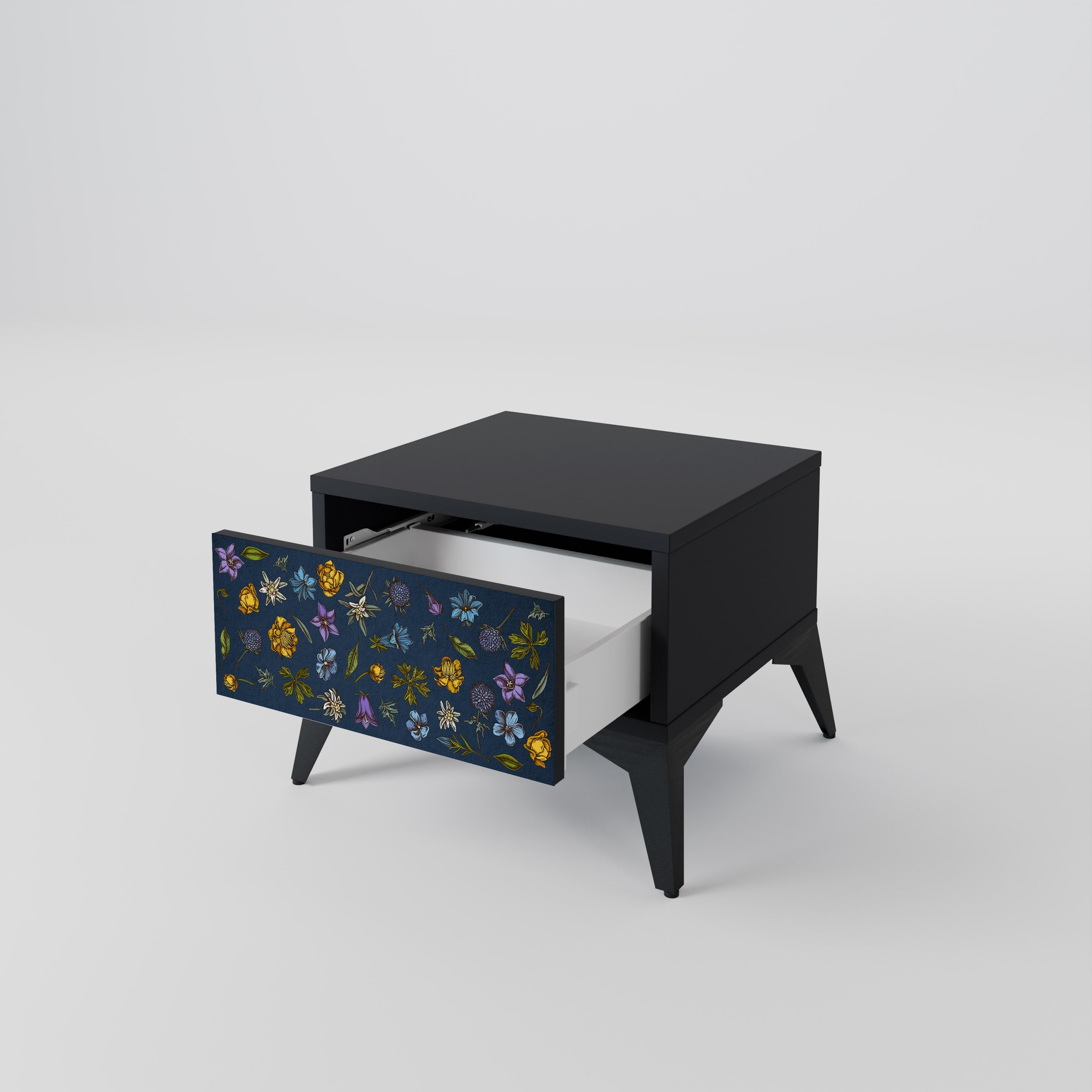 FLOWERS ON NAVY BLUE Szafka nocna Czarna