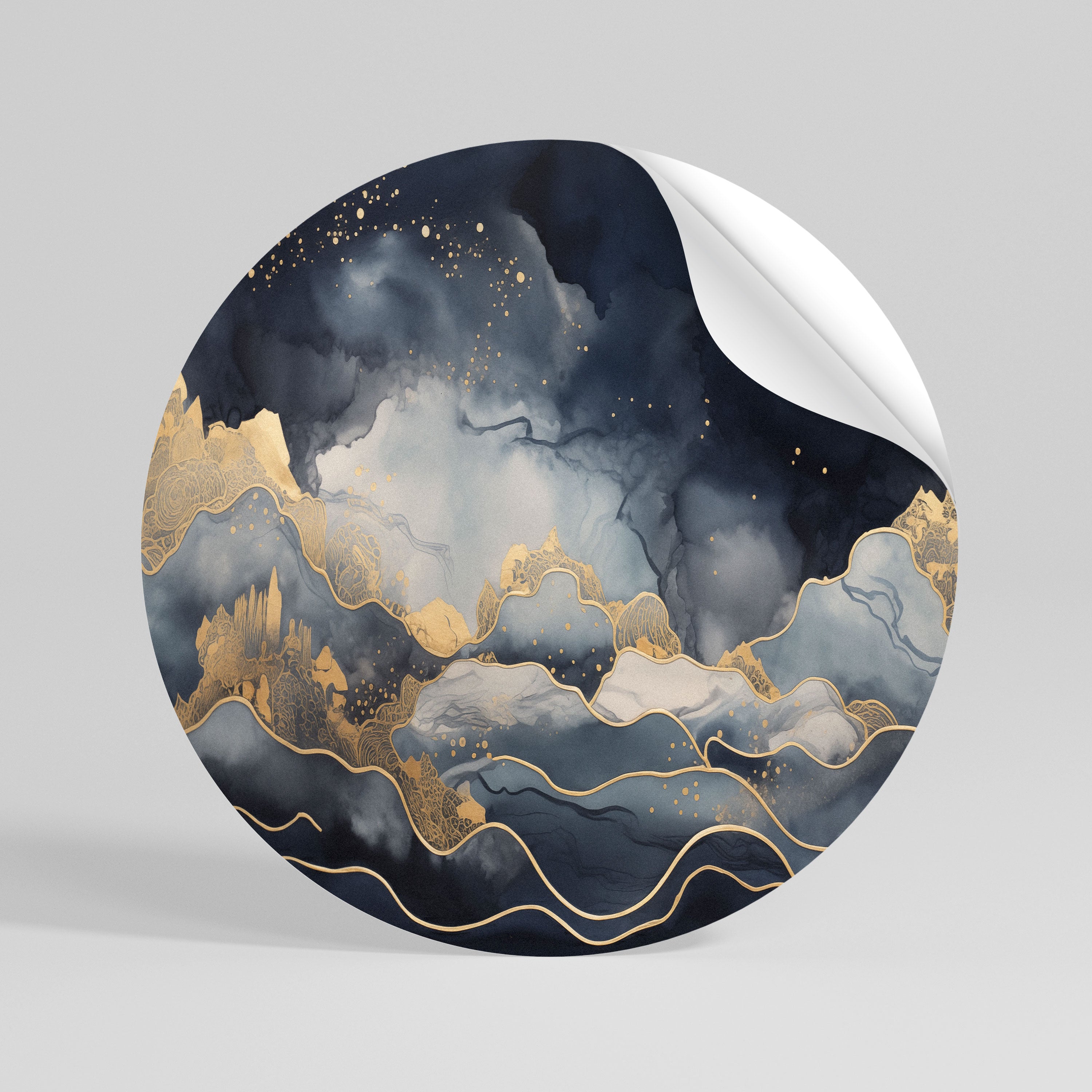 GOLDEN PEAK OF BLUE Naklejka okrągła