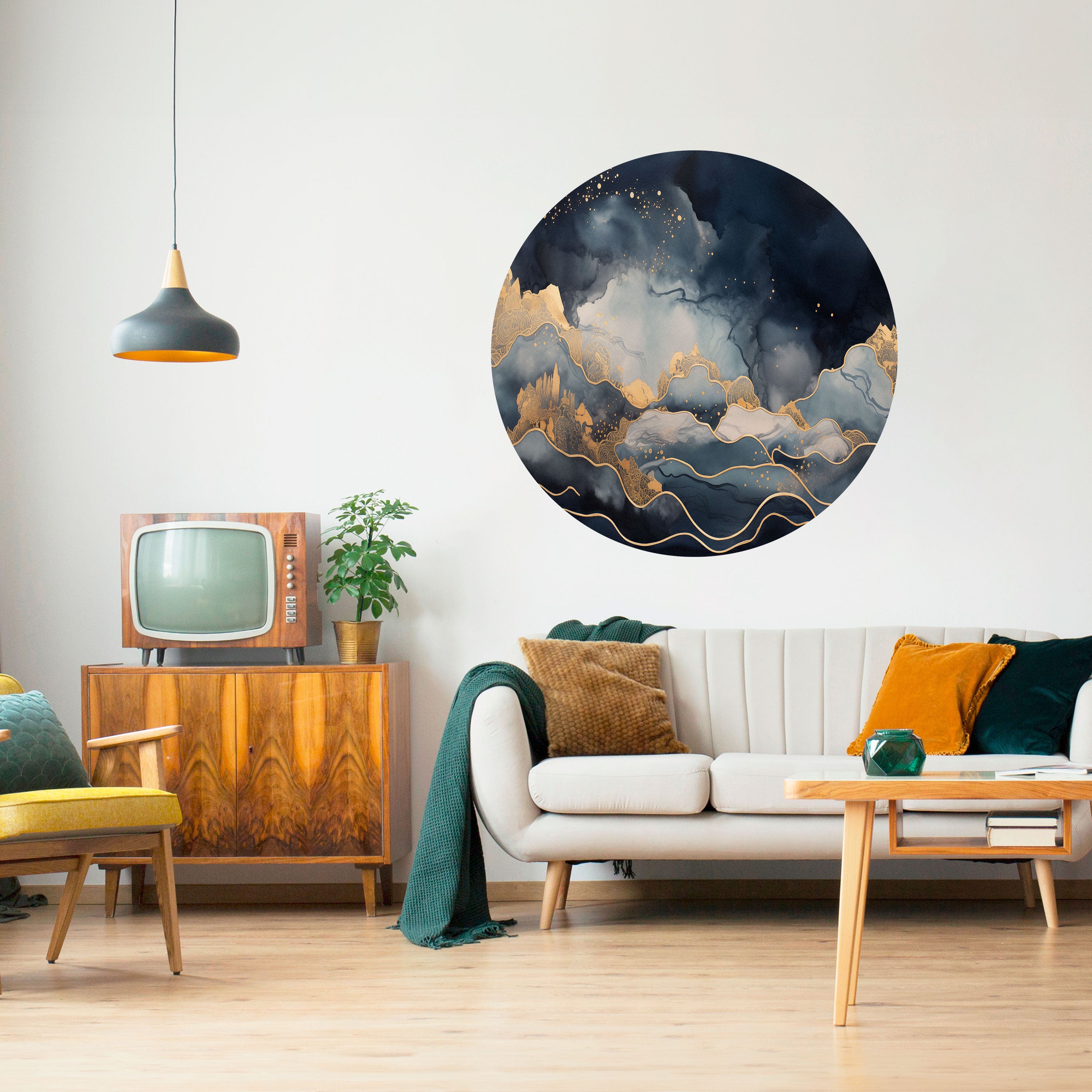 GOLDEN PEAK OF BLUE Naklejka okrągła