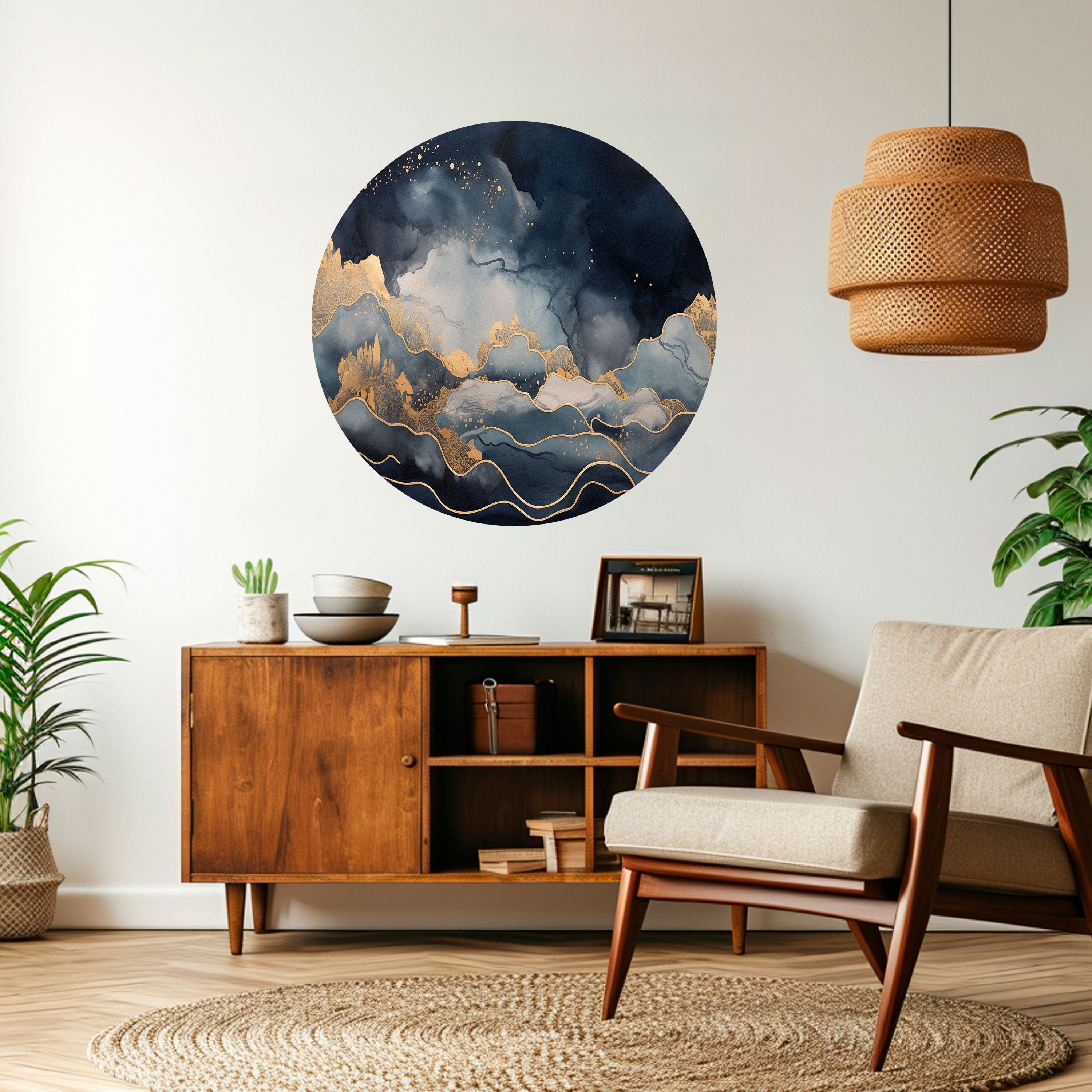 GOLDEN PEAK OF BLUE Naklejka okrągła