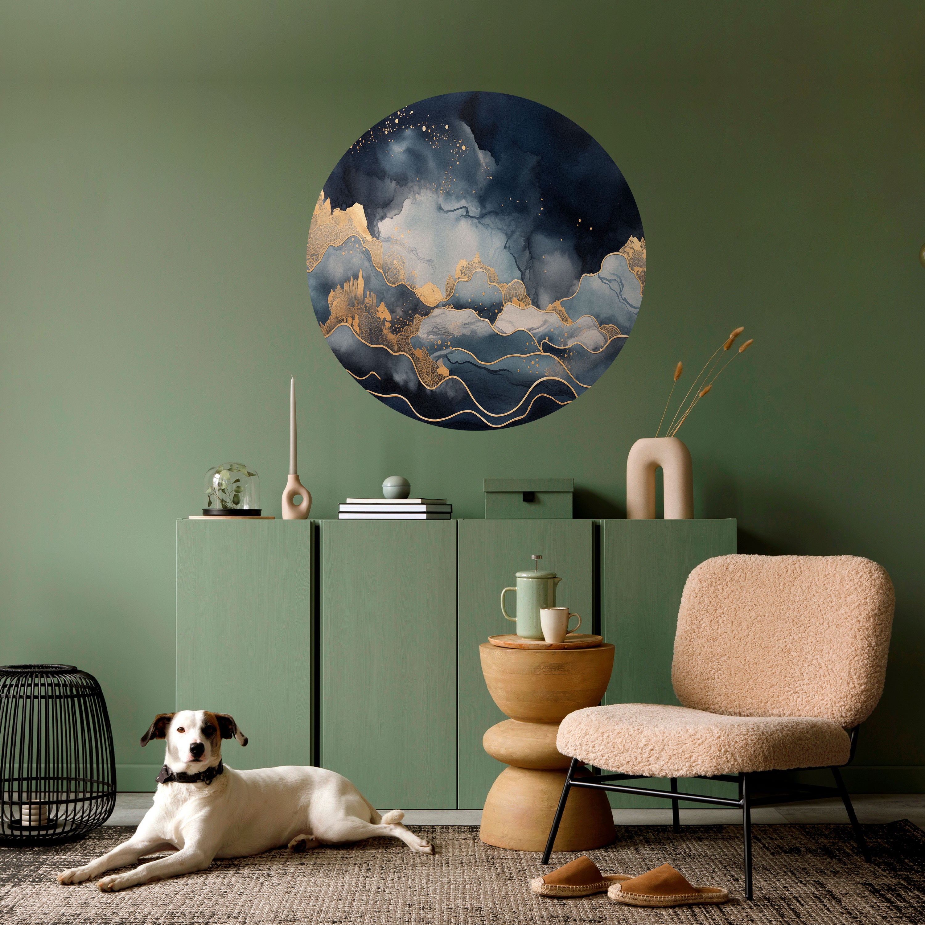 GOLDEN PEAK OF BLUE Naklejka okrągła