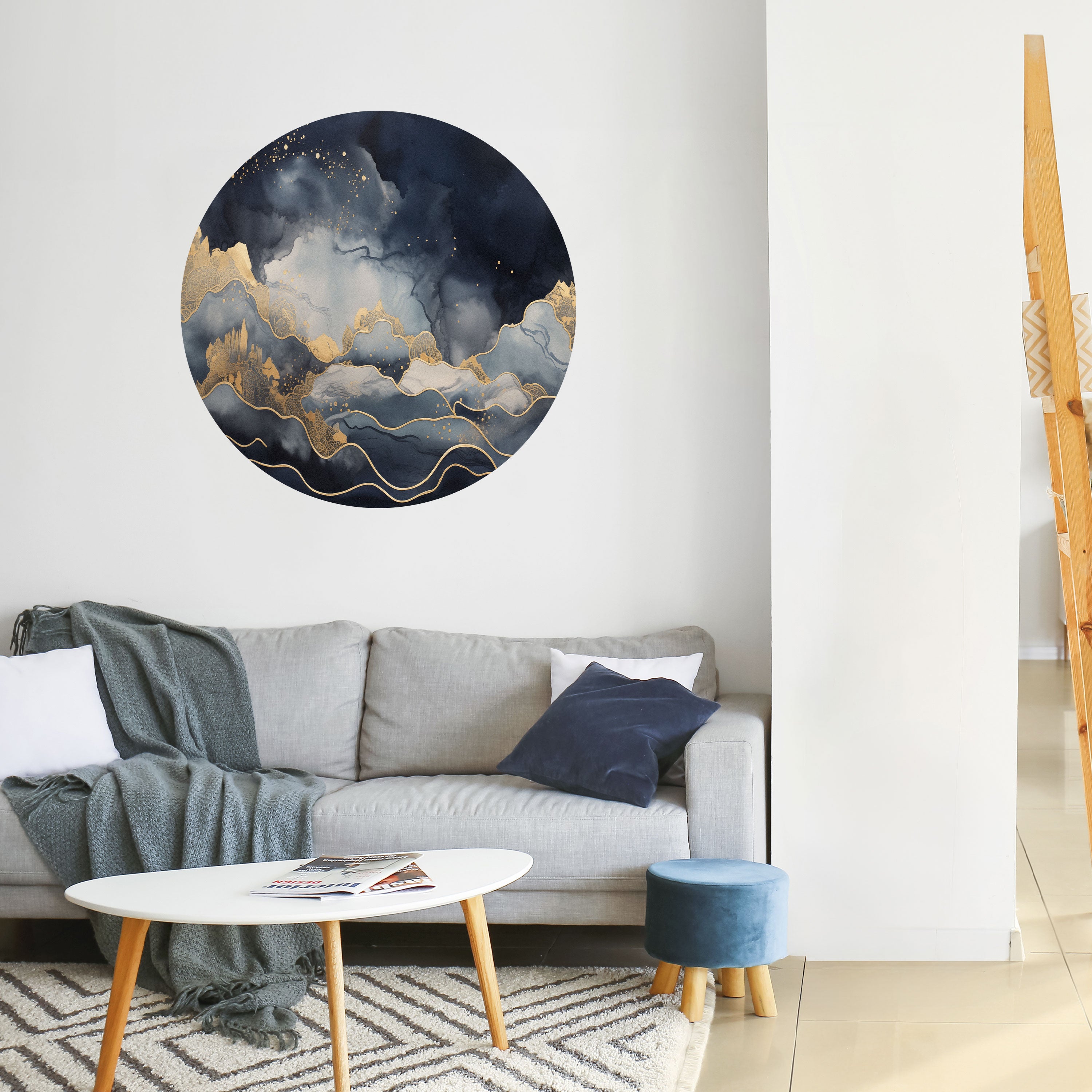 GOLDEN PEAK OF BLUE Naklejka okrągła