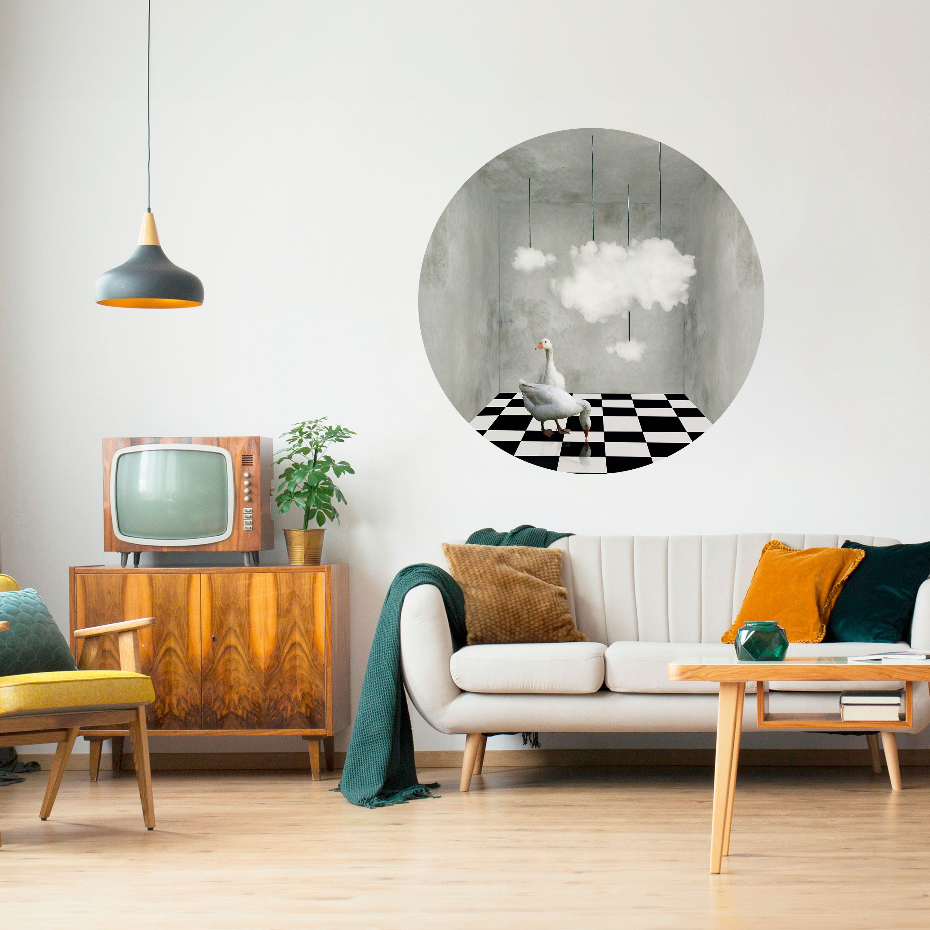 CHESS CLOUD SWAN Naklejka okrągła