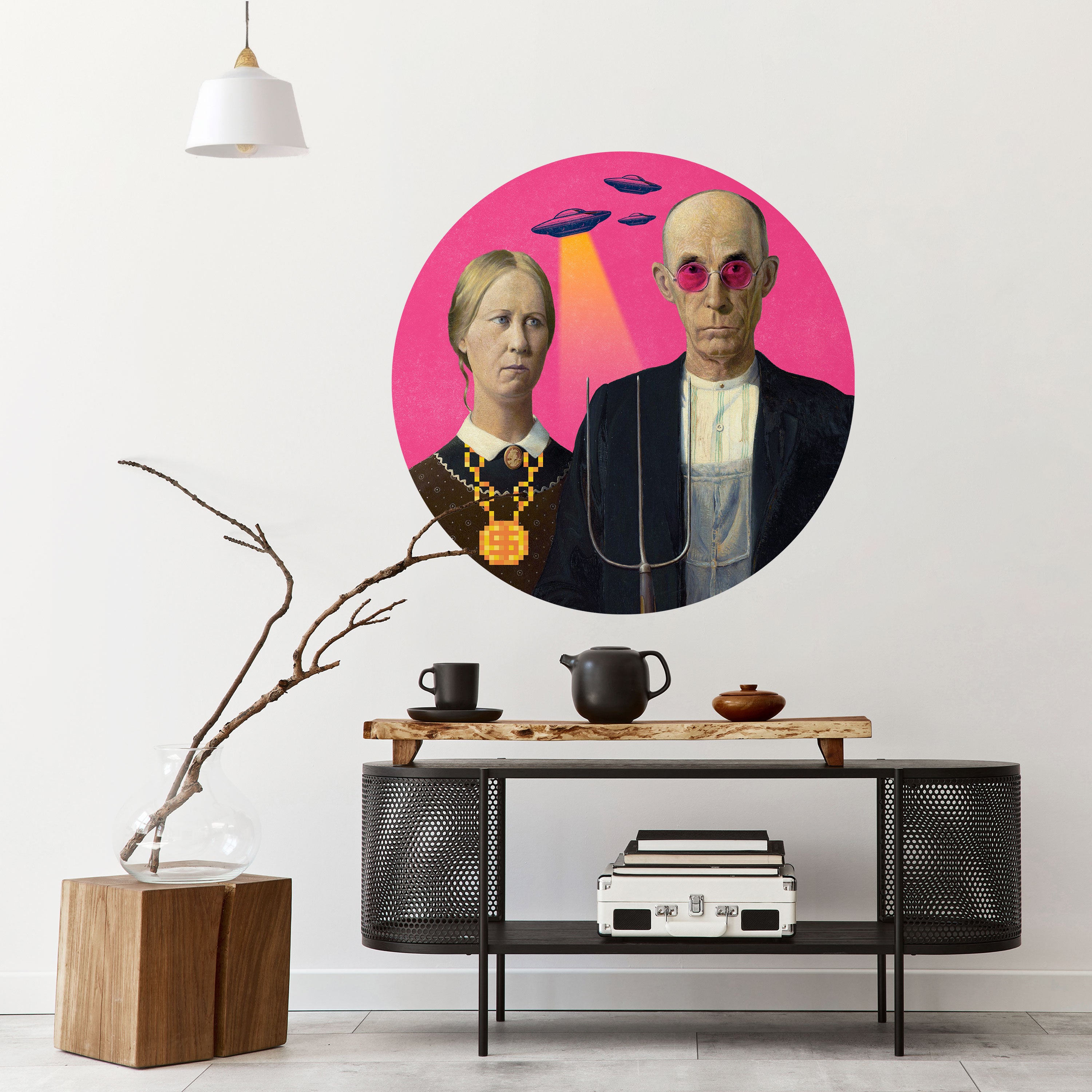 AMERICAN GOTHIC ALIEN Naklejka okrągła