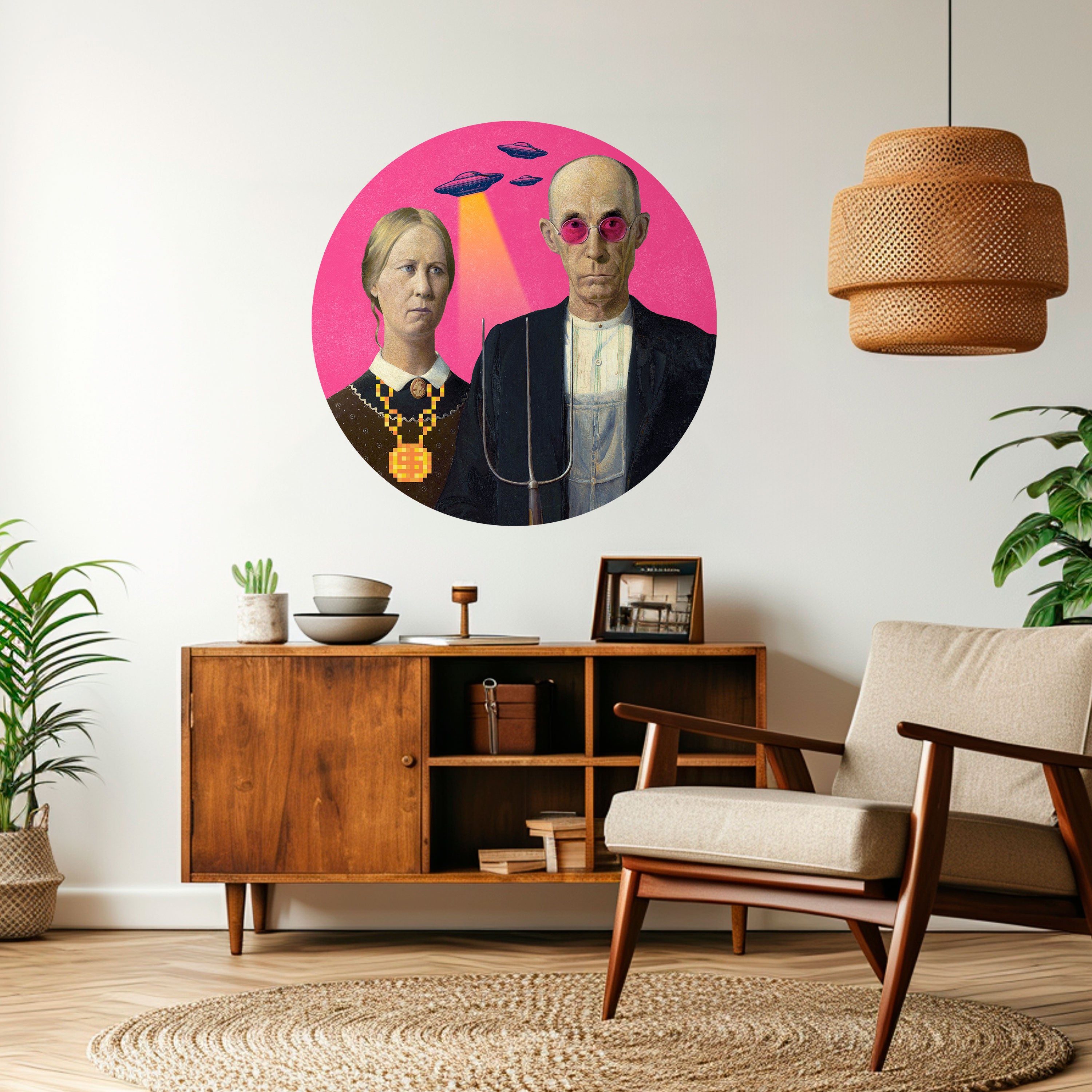 AMERICAN GOTHIC ALIEN Naklejka okrągła