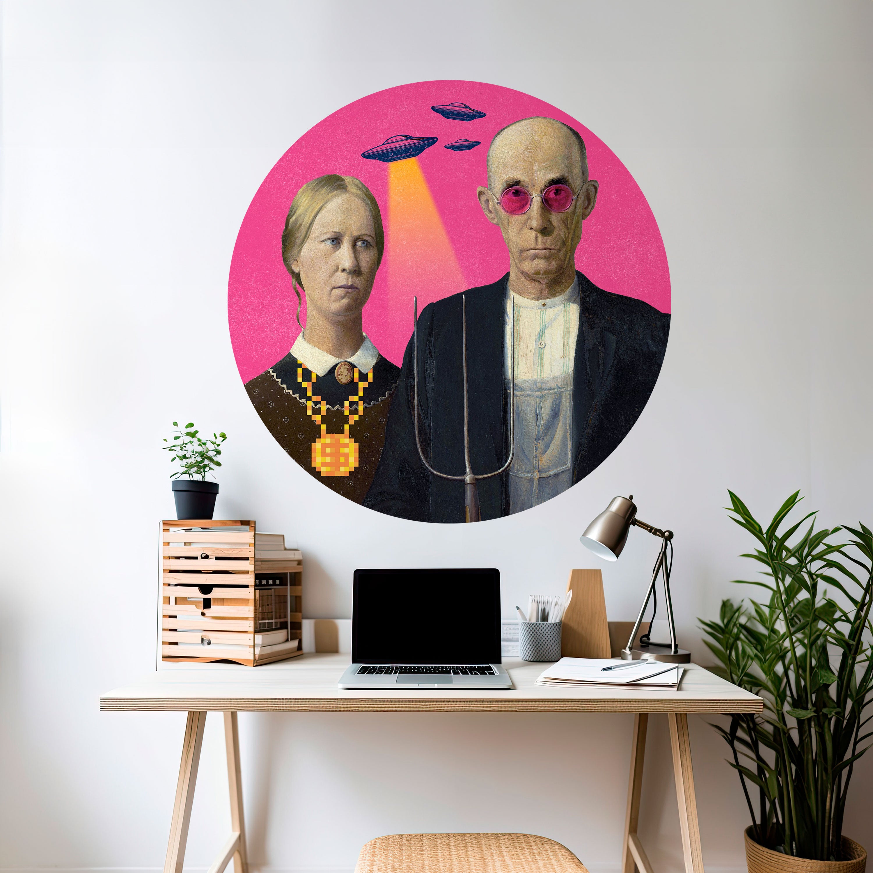 AMERICAN GOTHIC ALIEN Naklejka okrągła