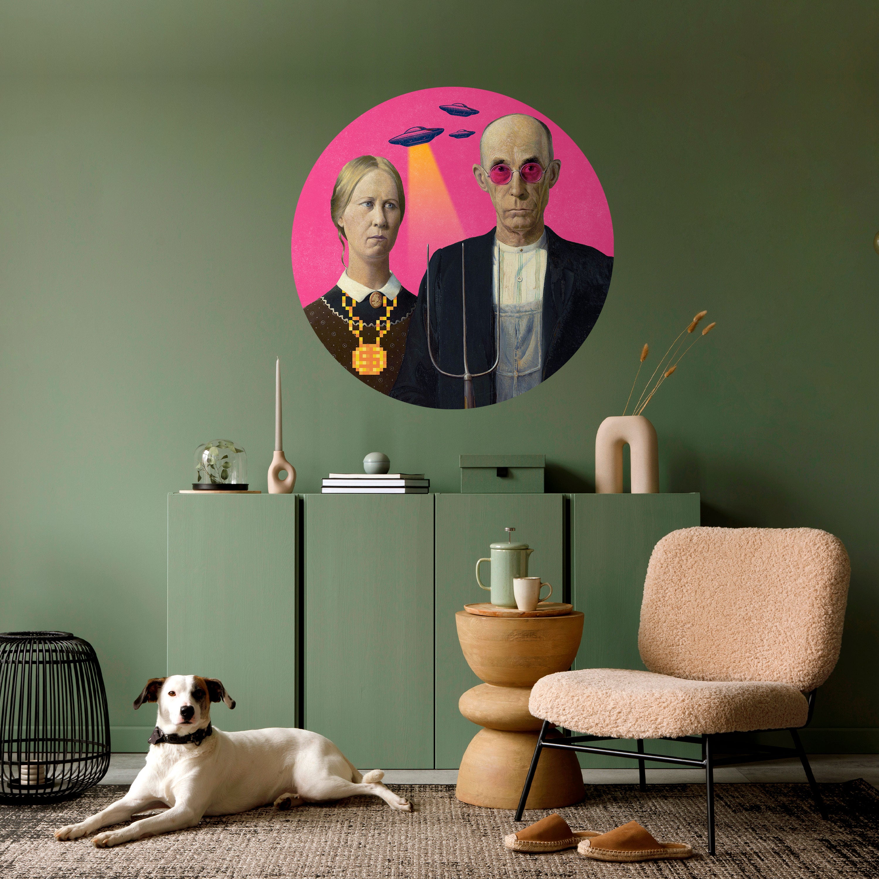 AMERICAN GOTHIC ALIEN Naklejka okrągła