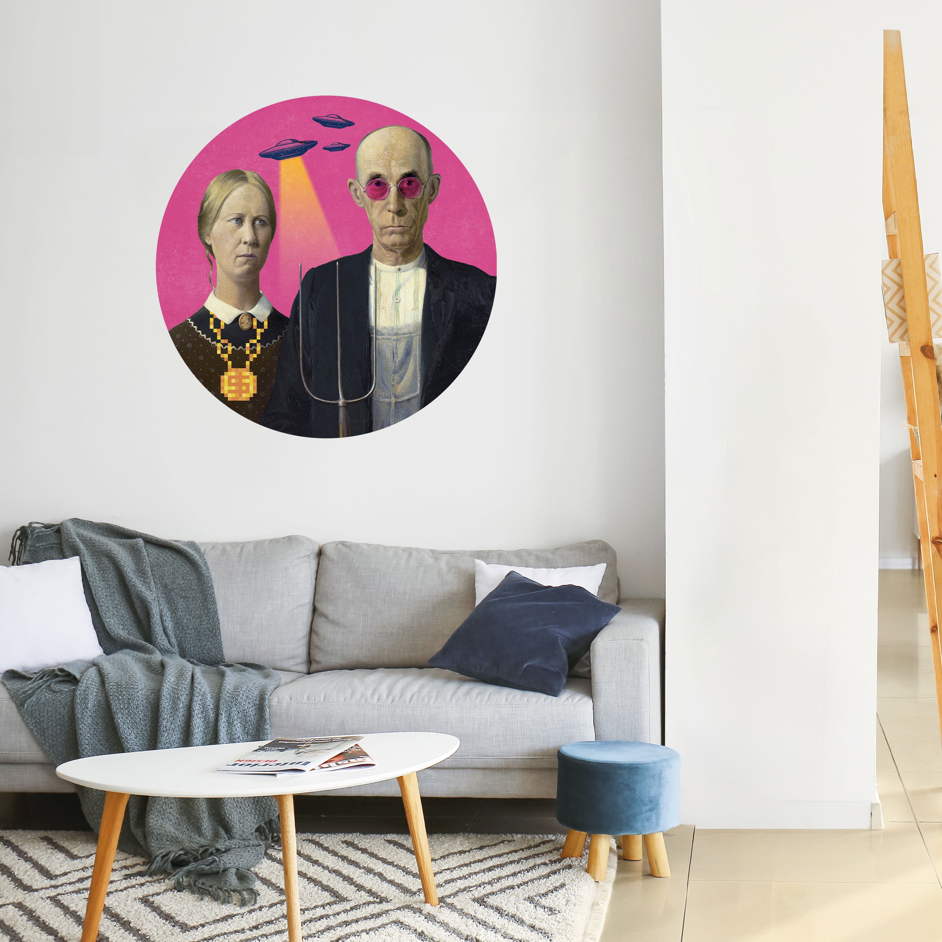 AMERICAN GOTHIC ALIEN Naklejka okrągła