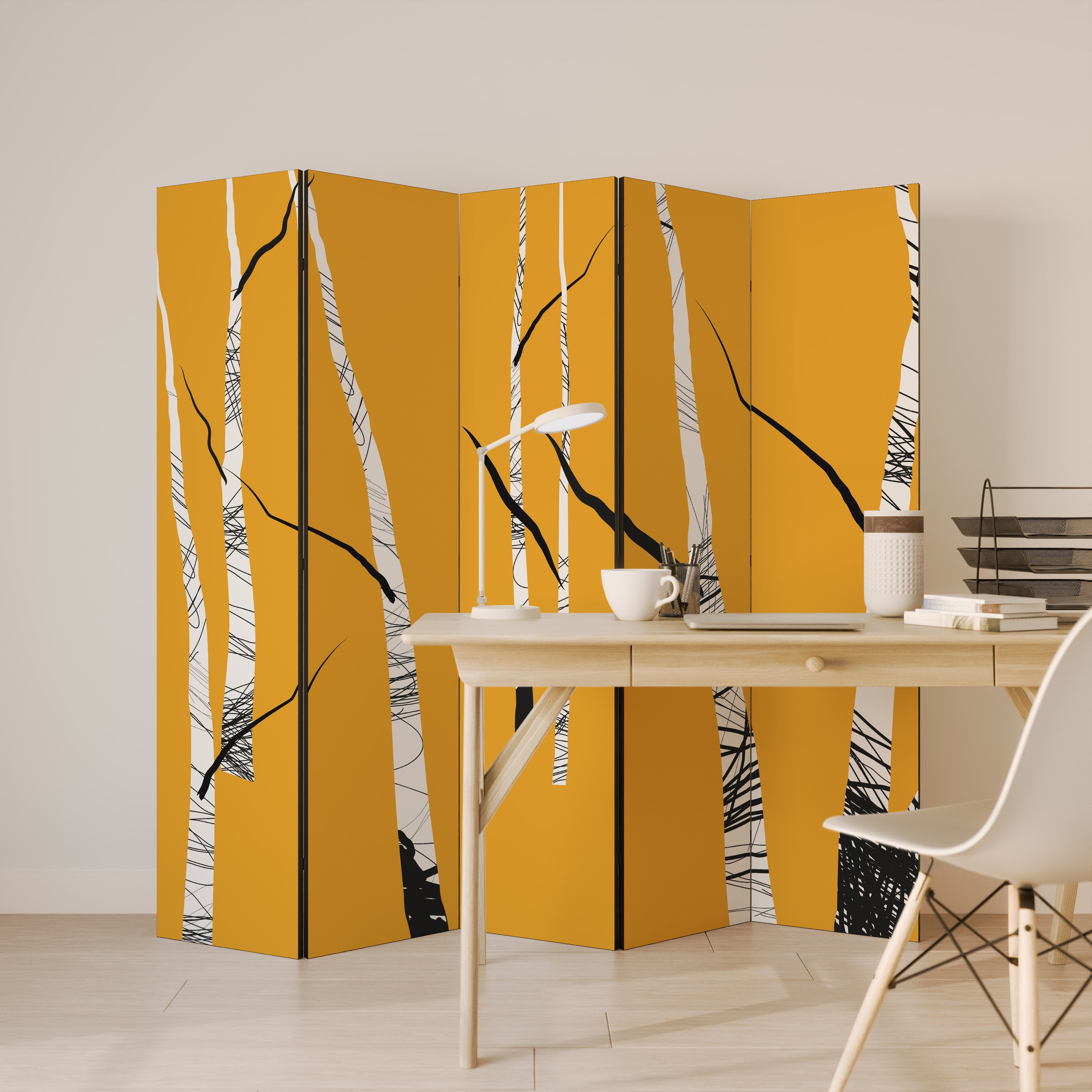 BIRCH ABSTRACT Dekoracyjny parawan 5-skrzydłowy
