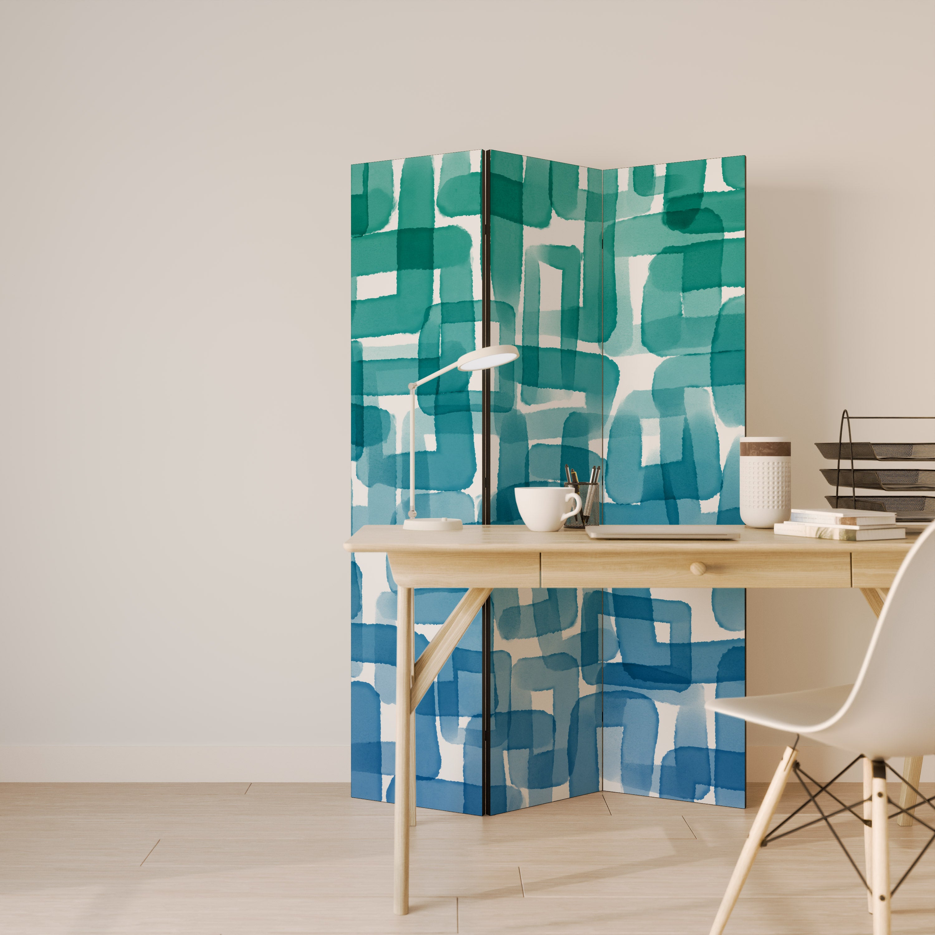 TURQUOISE RECTANGLES Dekoracyjny parawan 3-skrzydłowy