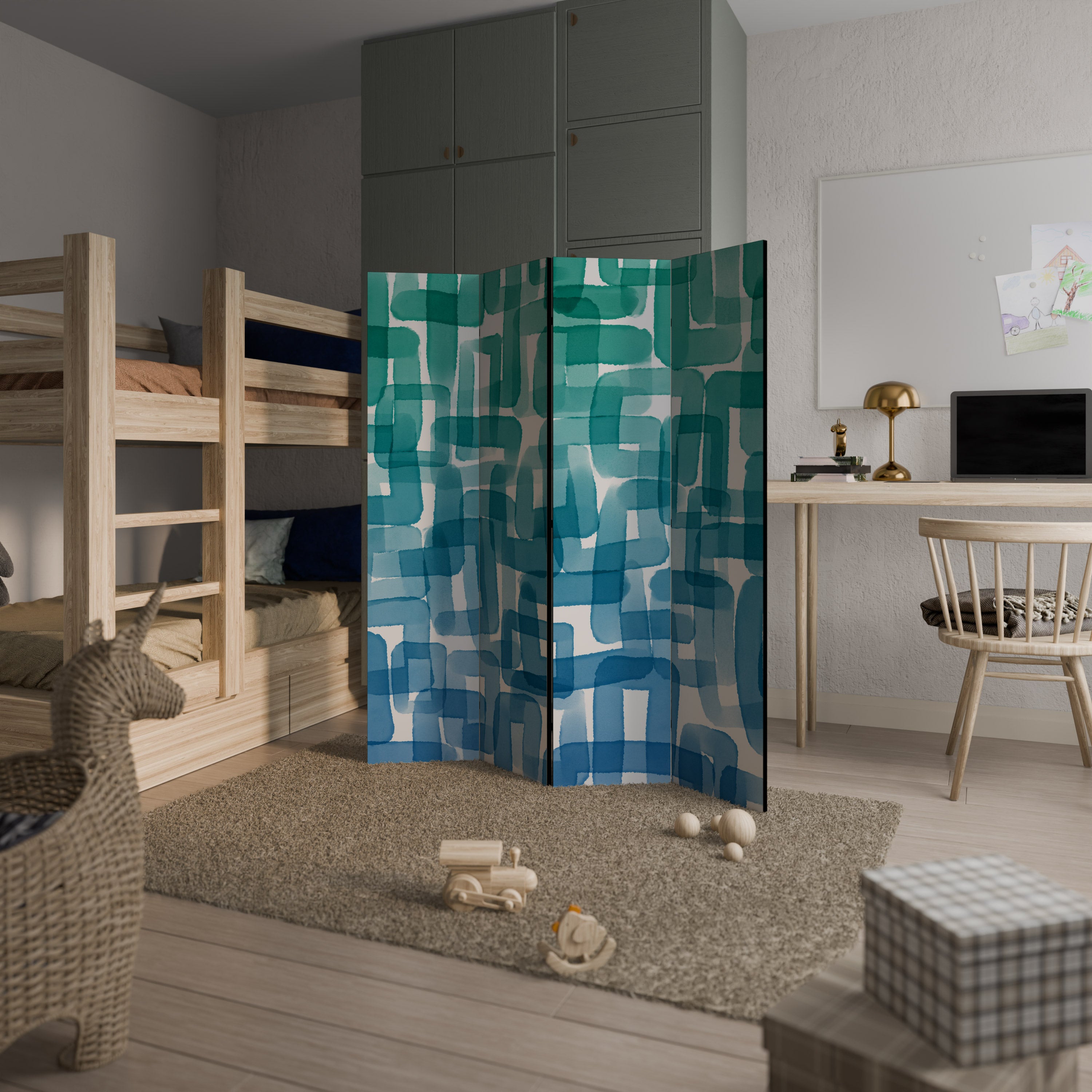 TURQUOISE RECTANGLES Dekoracyjny parawan 4-skrzydłowy