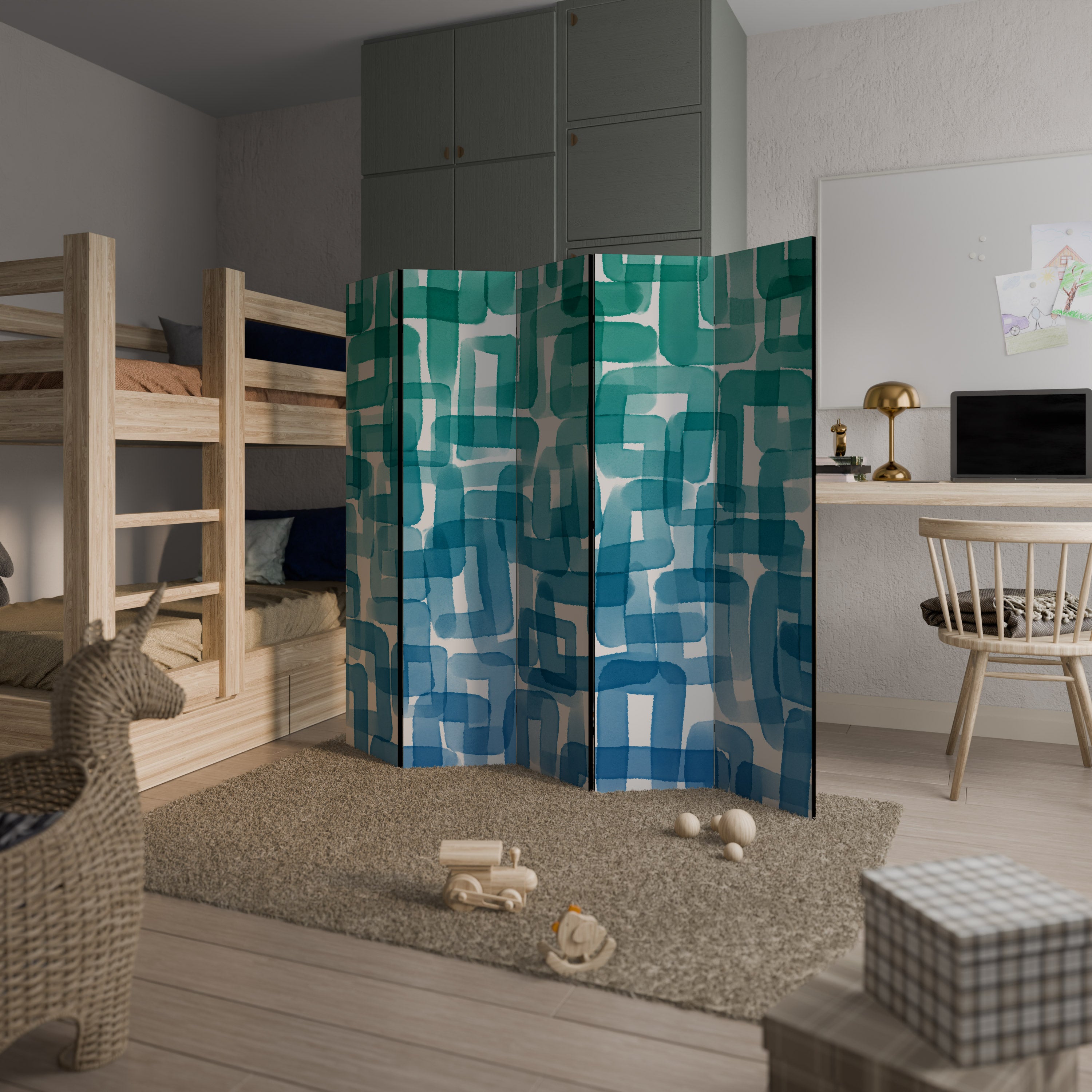 TURQUOISE RECTANGLES Dekoracyjny parawan 5-skrzydłowy