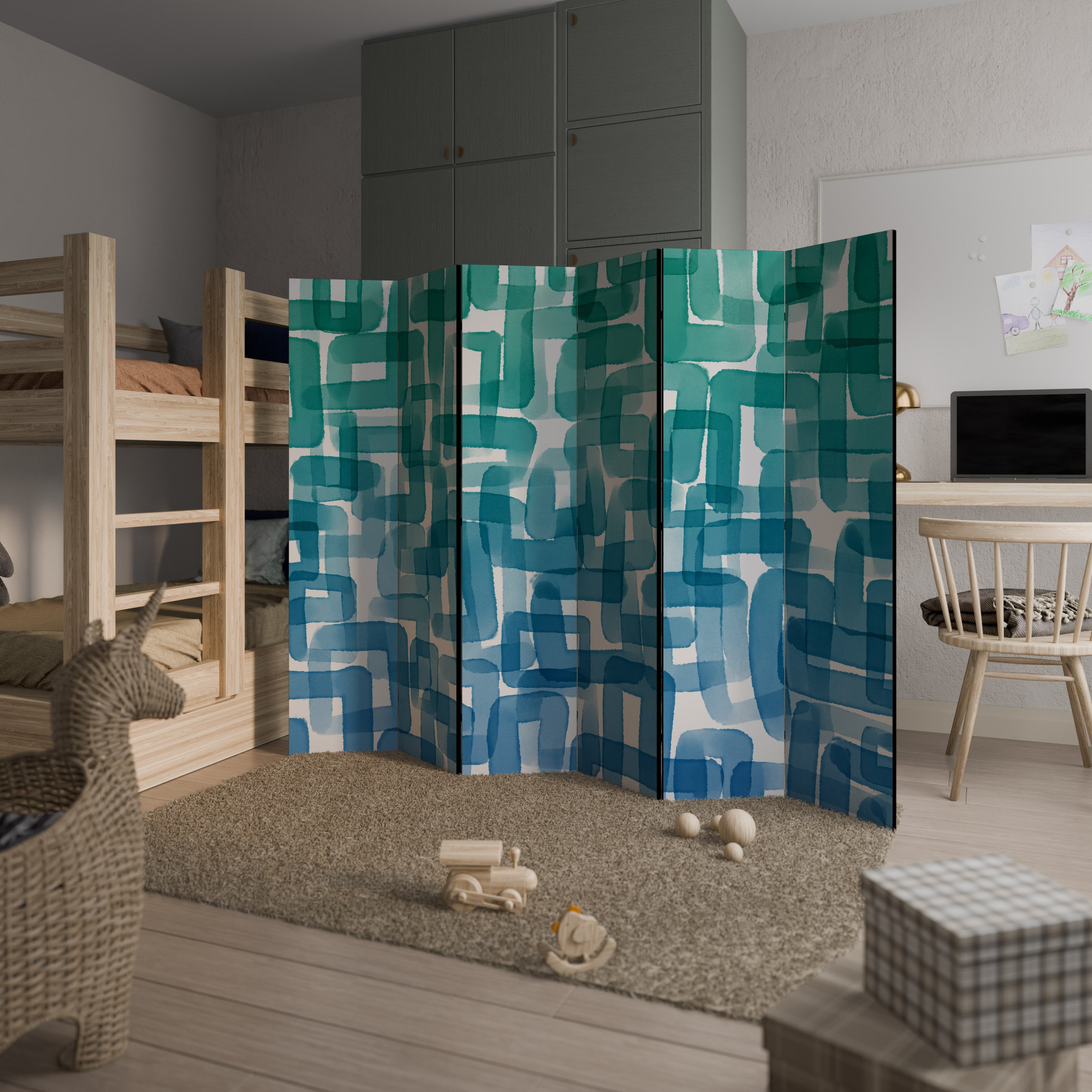 TURQUOISE RECTANGLES Dekoracyjny parawan 6-skrzydłowy