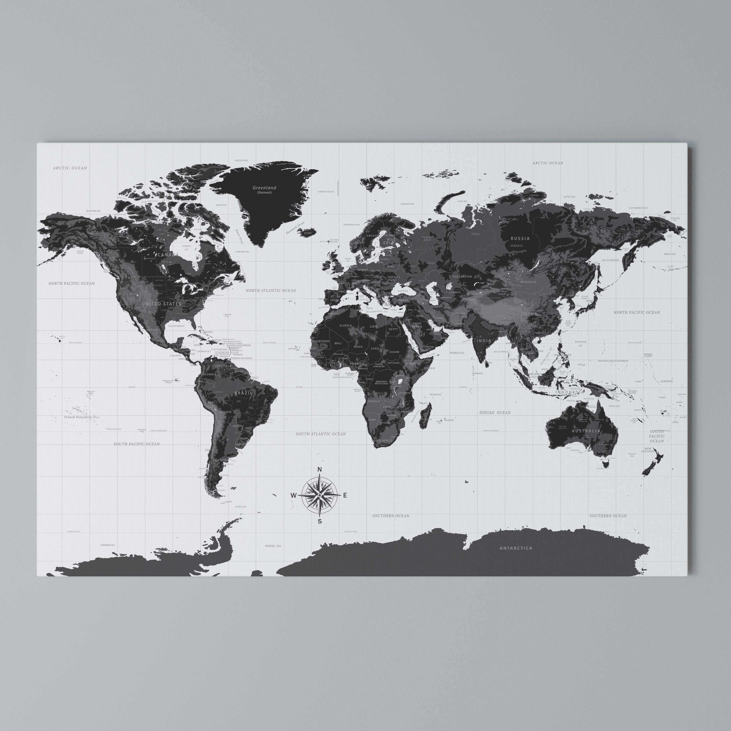 MONOCHROME EARTH MAP Poziomy obraz na płótnie