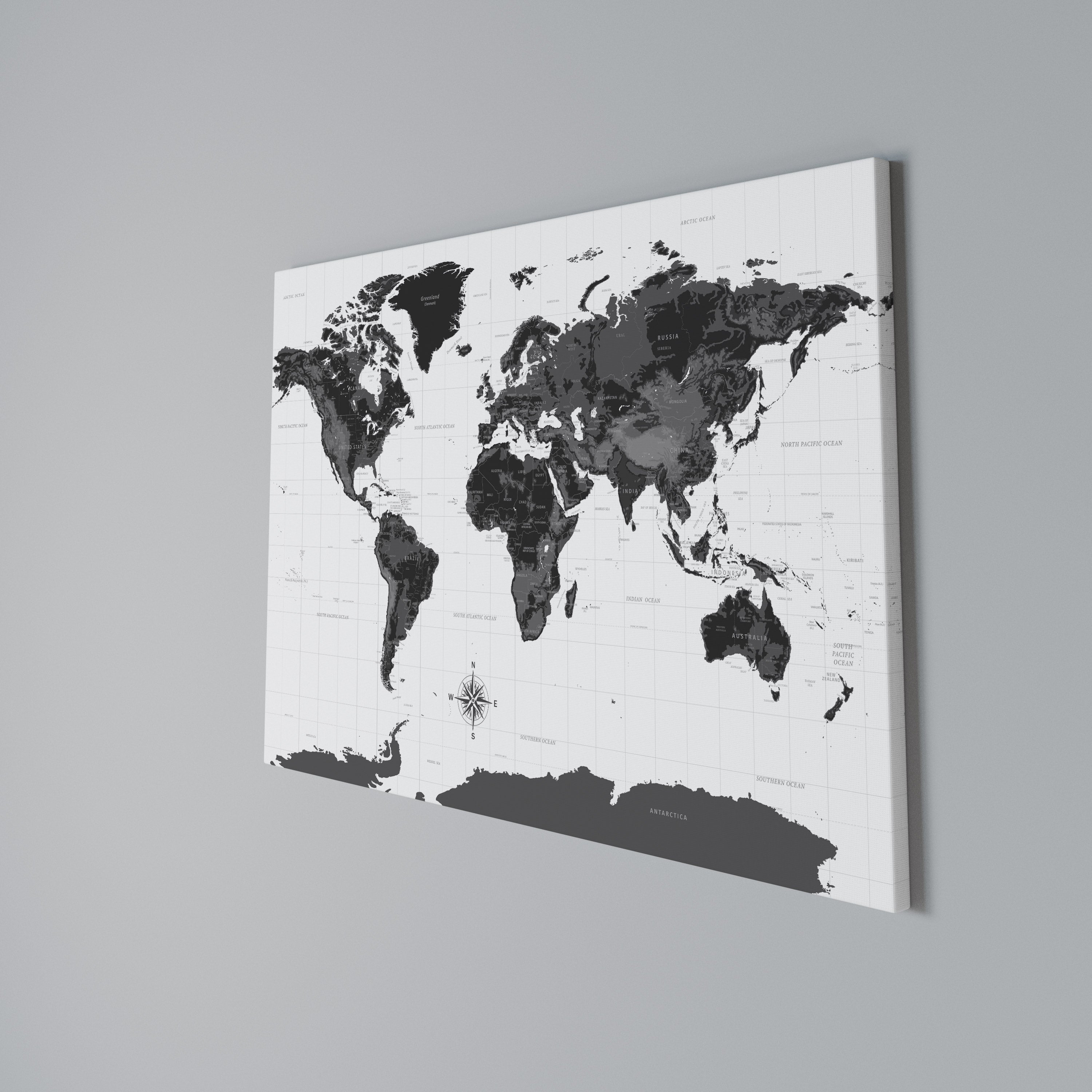 MONOCHROME EARTH MAP Poziomy obraz na płótnie