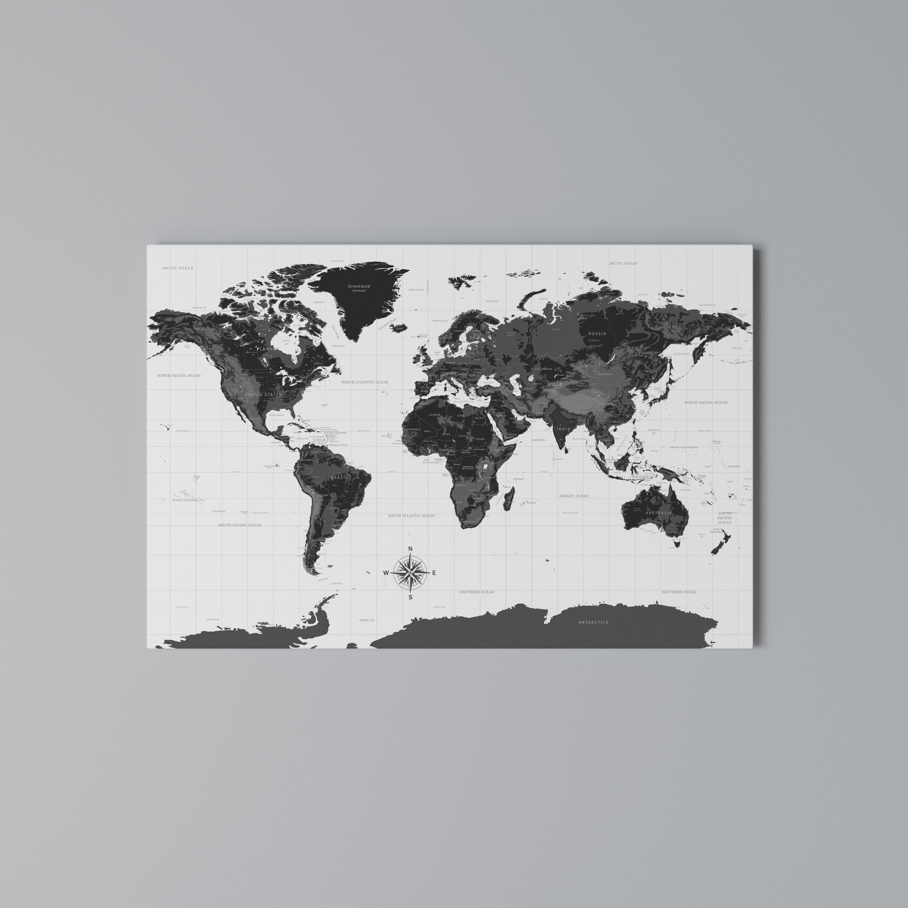 MONOCHROME EARTH MAP Poziomy obraz na płótnie