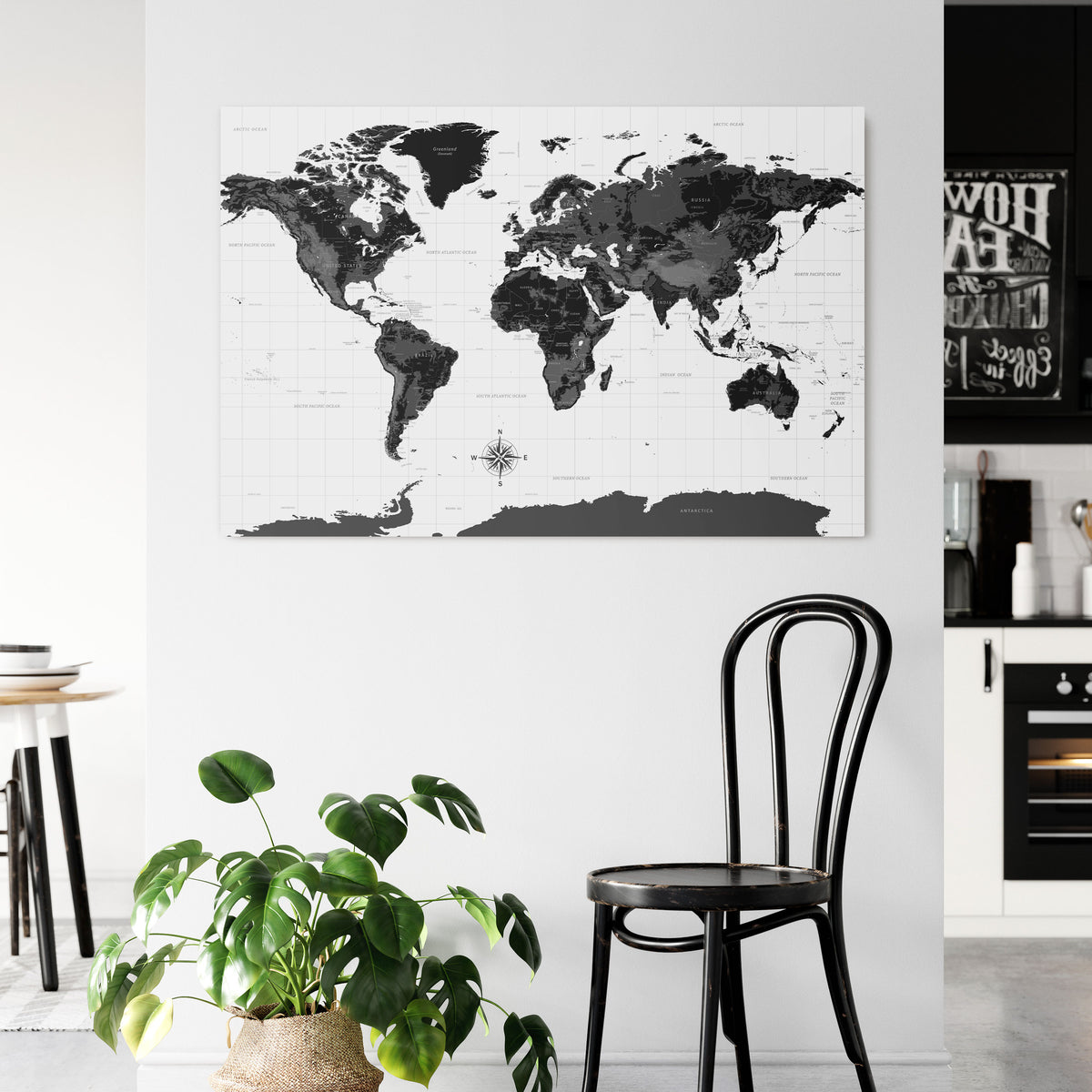 MONOCHROME EARTH MAP Poziomy obraz na płótnie