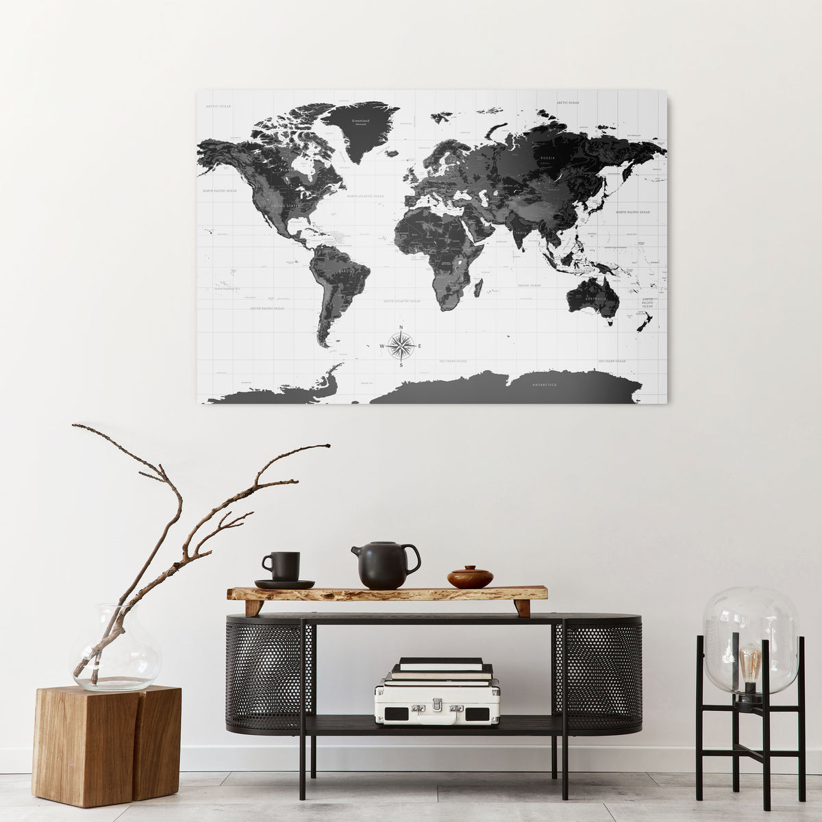 MONOCHROME EARTH MAP Poziomy obraz na płótnie