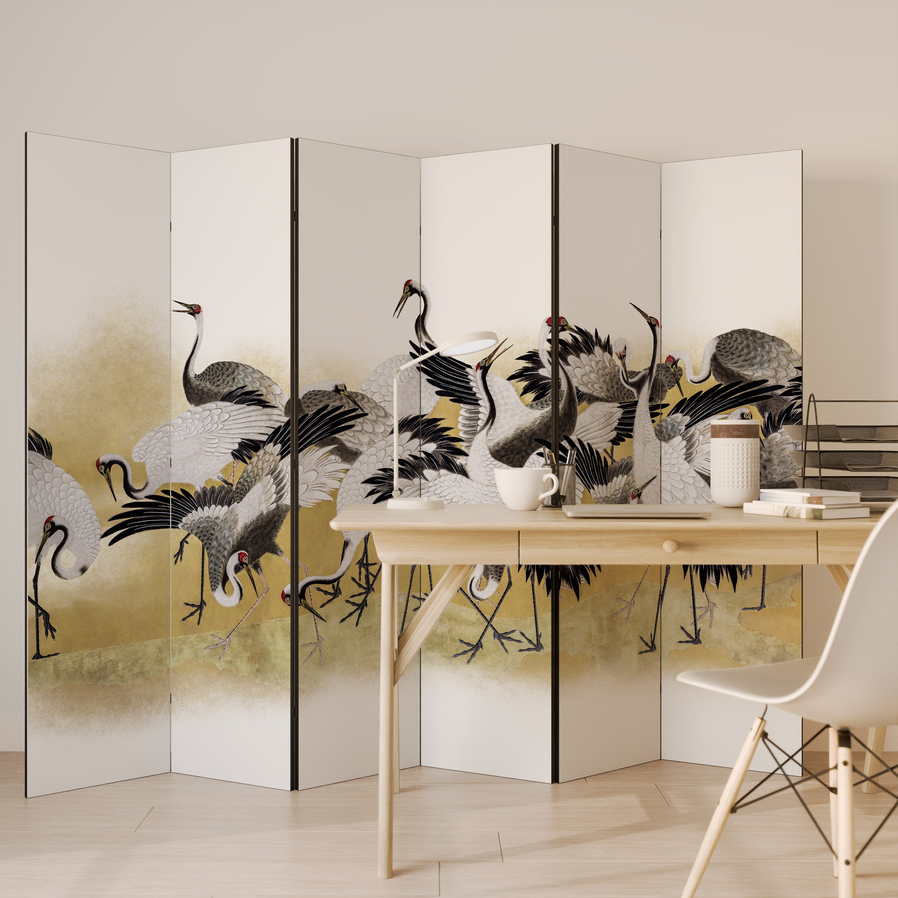 JAPANESE FLOCK OF CRANES Dekoracyjny parawan 6-skrzydłowy