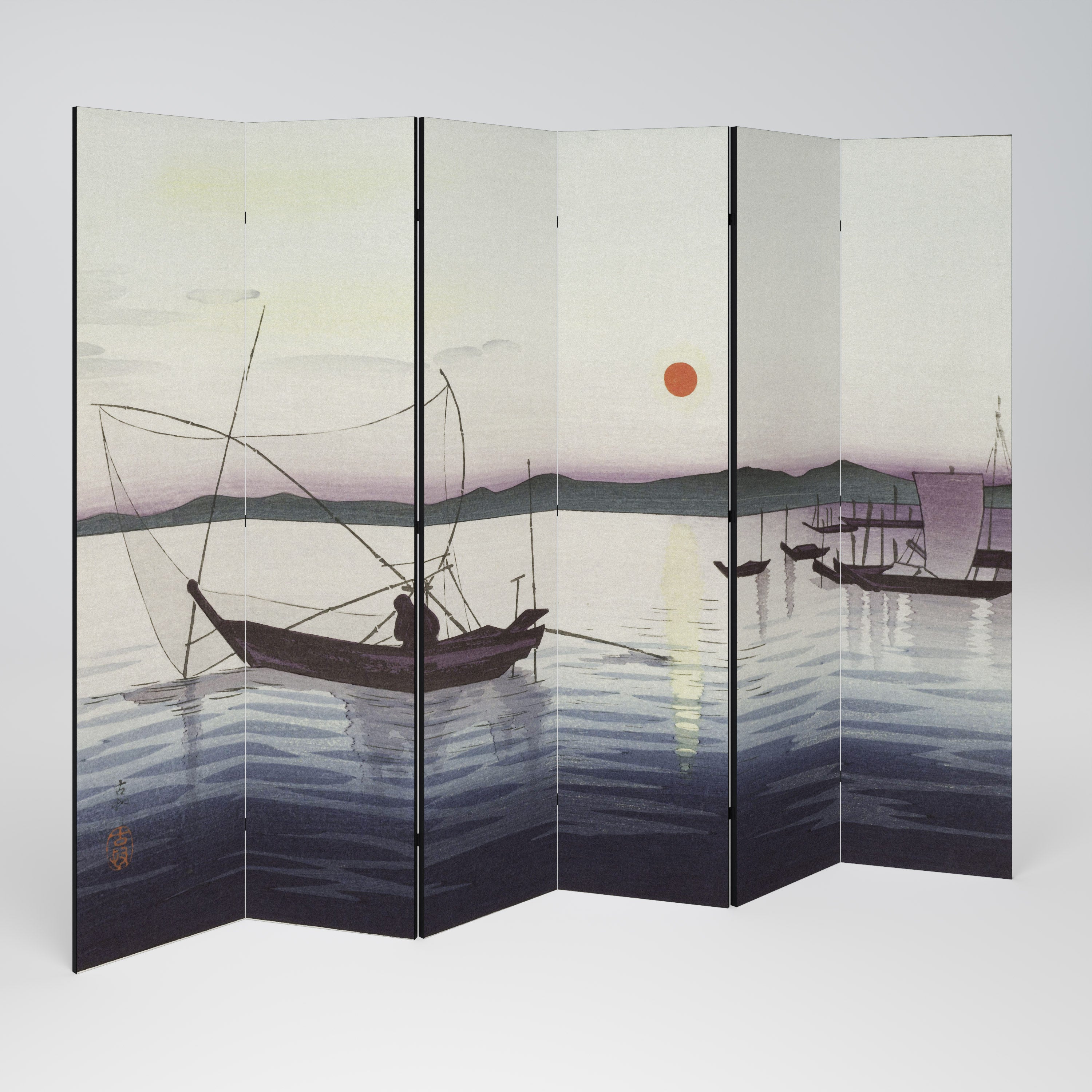 BOATS AND SETTING SUN Dekoracyjny parawan 6-skrzydłowy