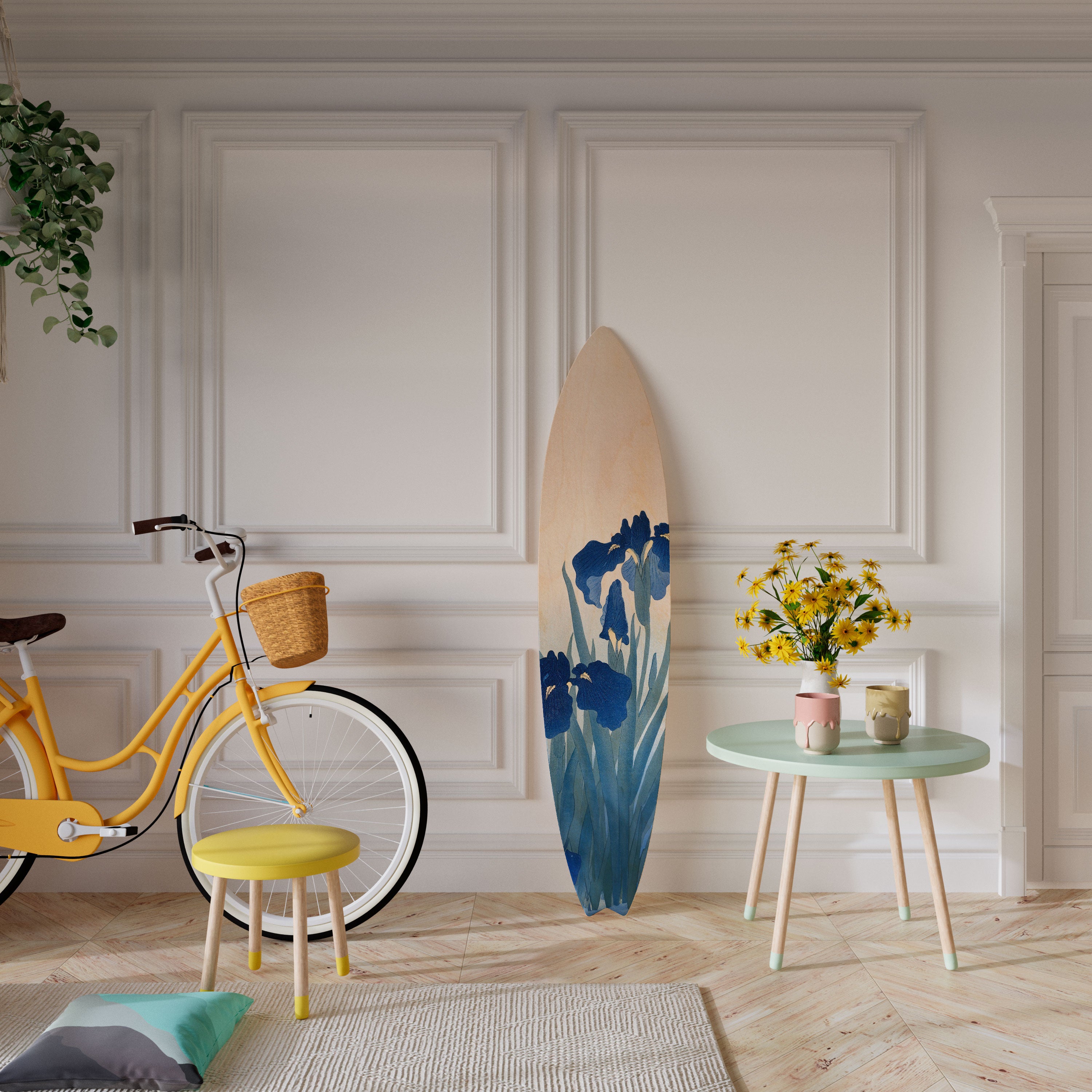 BLUE FLORAL RIDE Dekoracyjna deska surfingowa