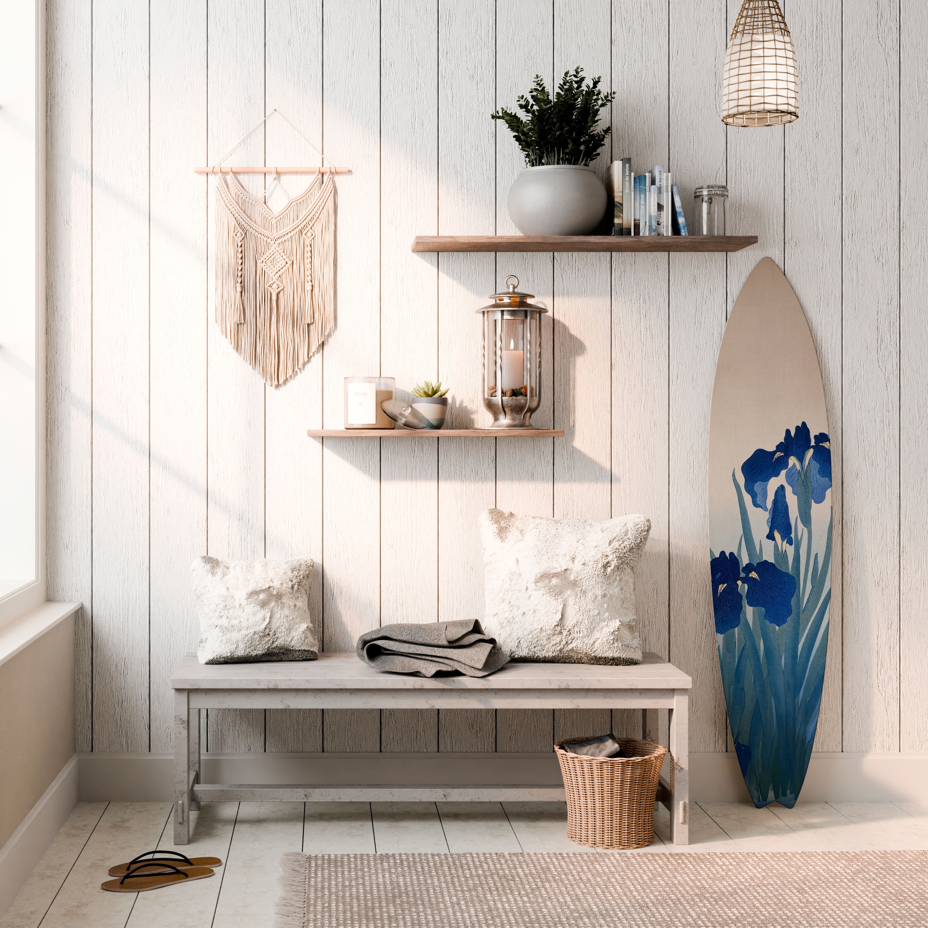 BLUE FLORAL RIDE Dekoracyjna deska surfingowa