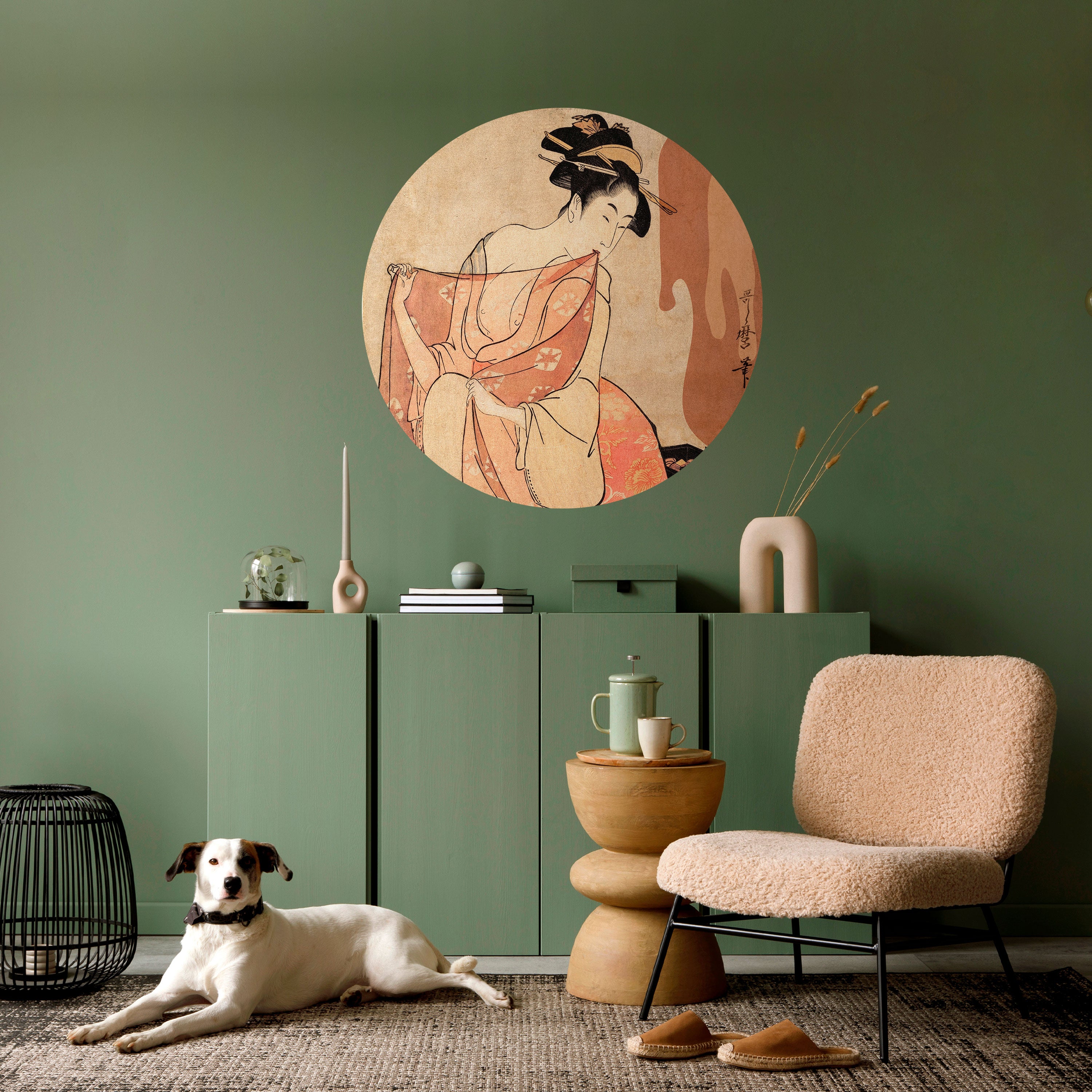 WOMAN, CAT AND EXTRA BROWN Naklejka okrągła